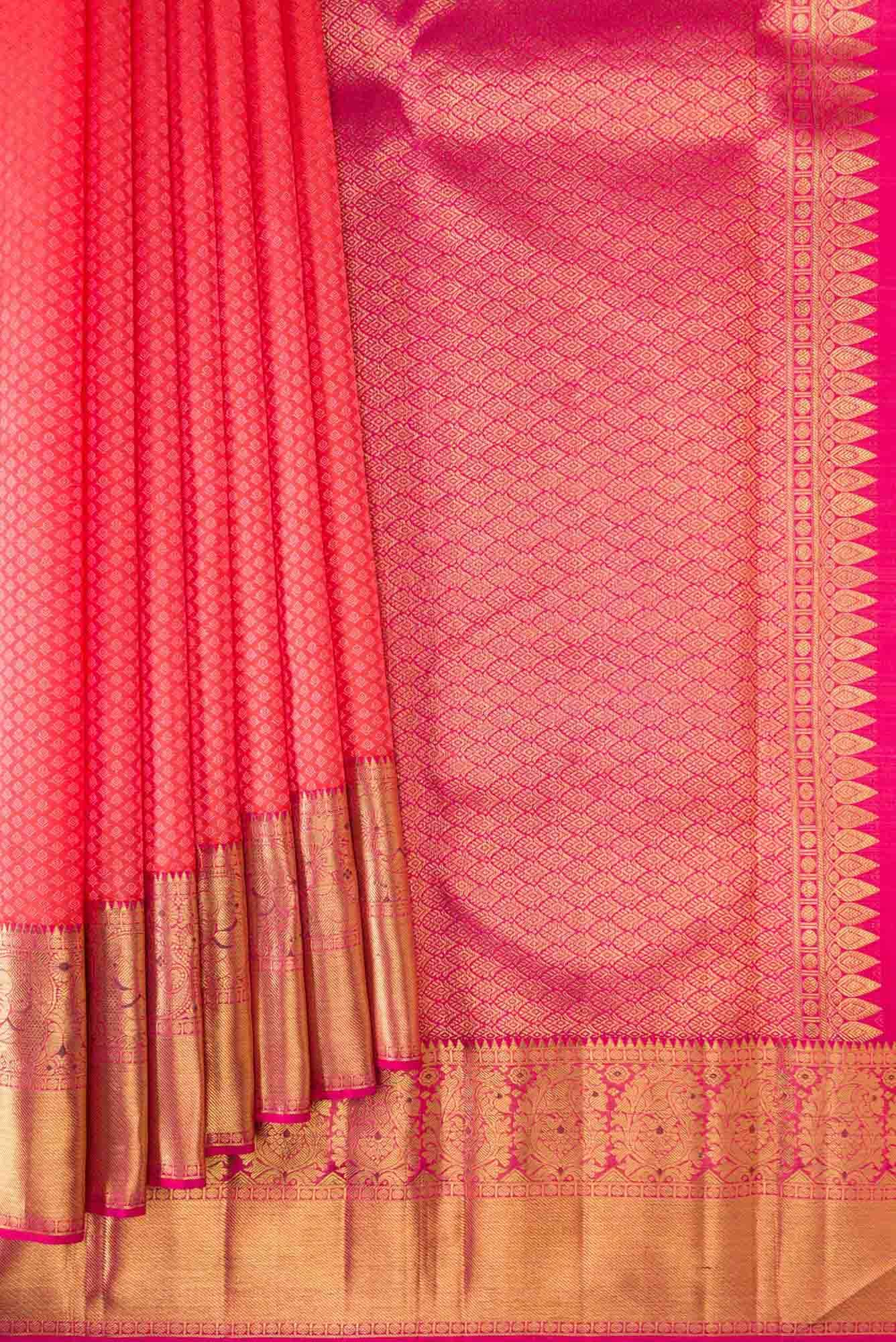 Pure Silk Pure Zari Orange Dual Tone Kanchipuram Saree - Image 2