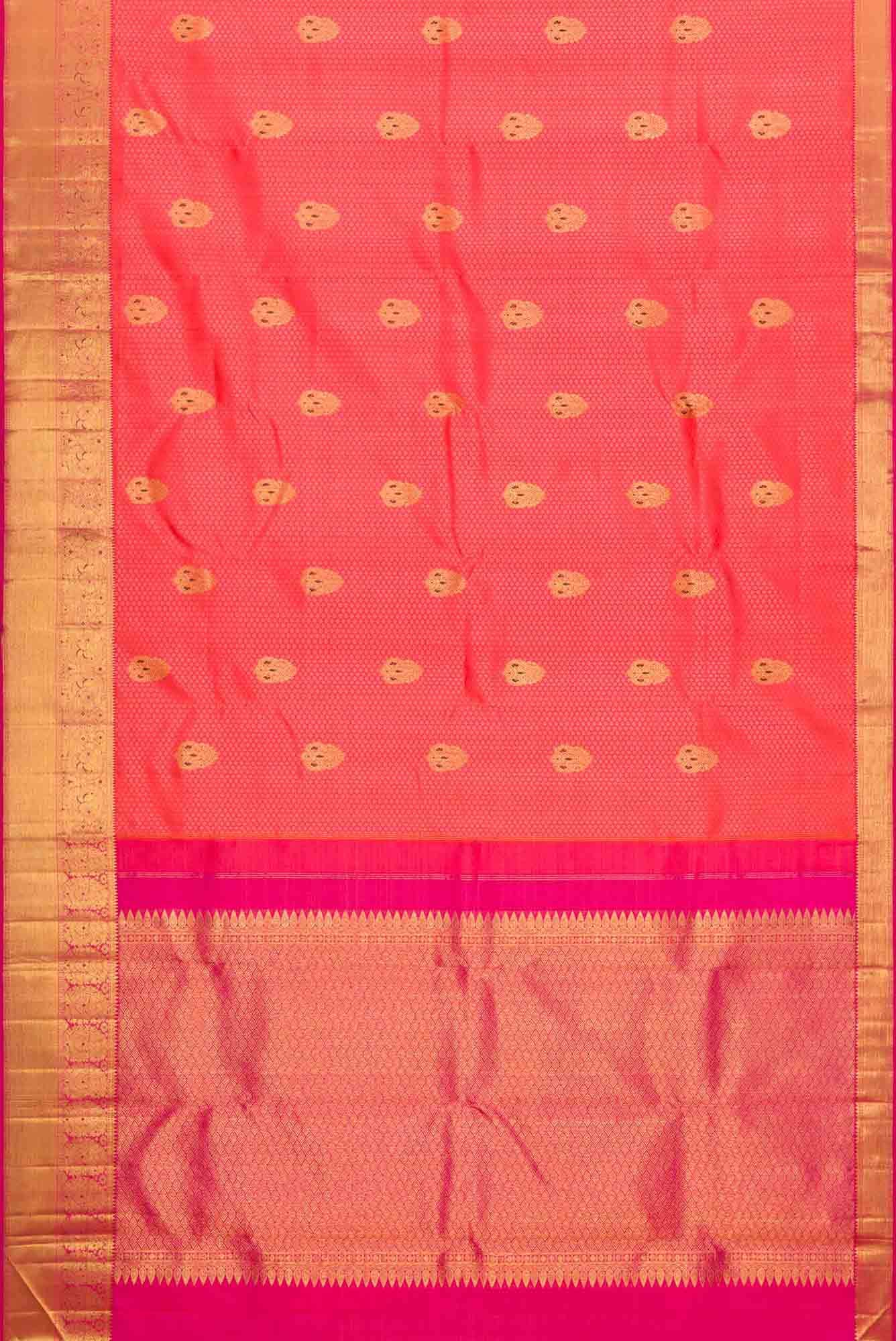 Pure Silk Pure Zari Orange Dual Tone Kanchipuram Saree - Image 4