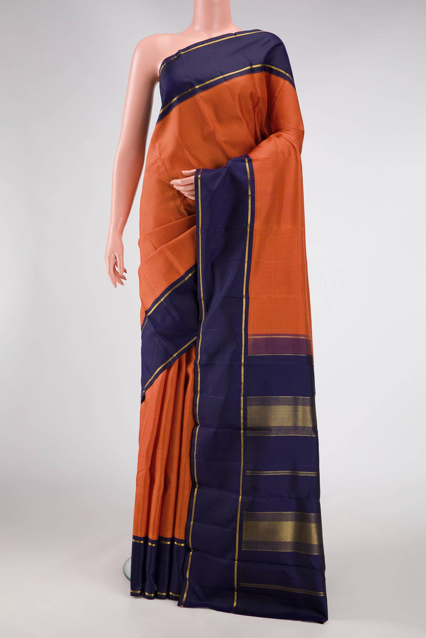 Pure Silk Pure Zari Orange Dual Tone Kanjivaram Saree
