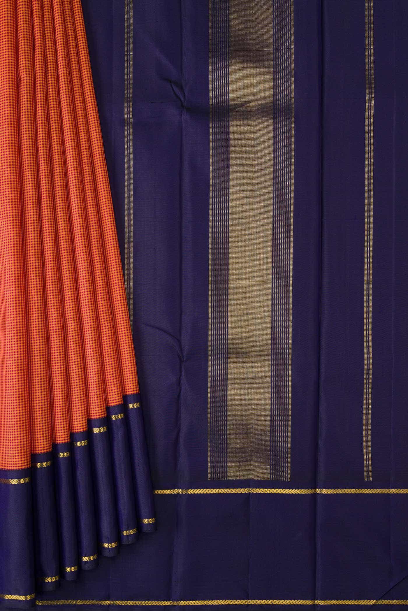 Pure Silk Pure Zari Orange Dual Tone Kanjivaram Saree - Image 2