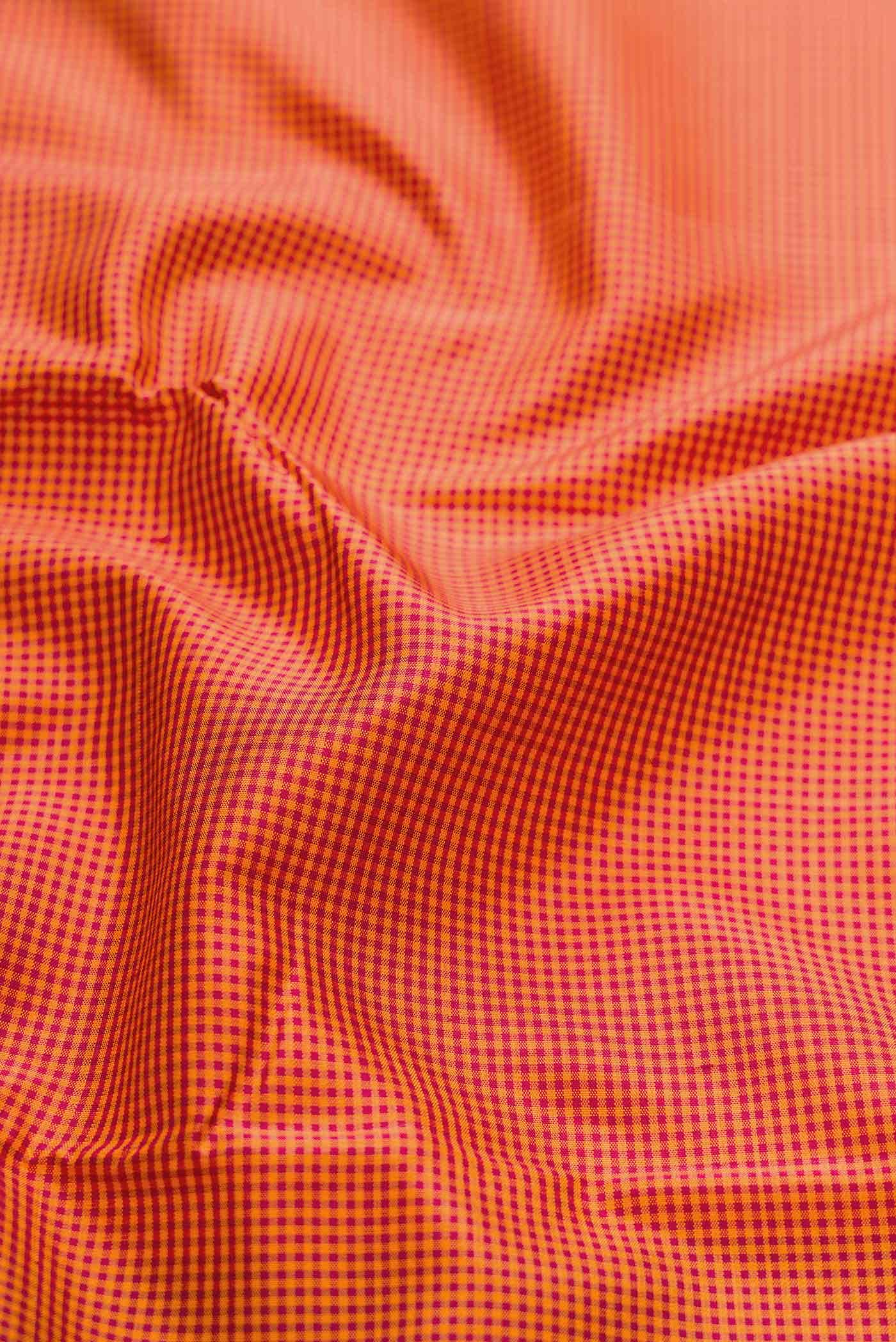 Pure Silk Pure Zari Orange Dual Tone Kanjivaram Saree - Image 3