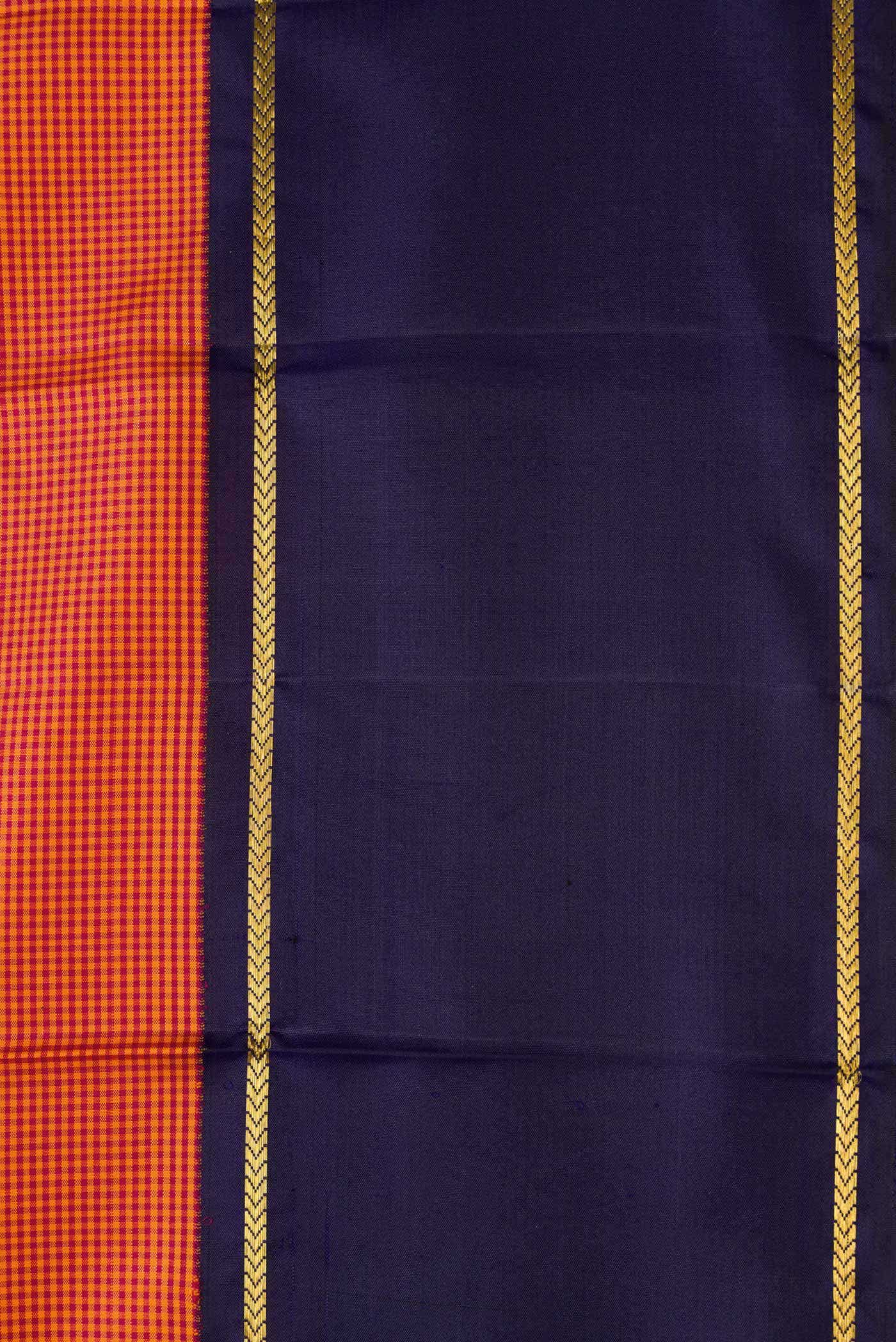 Pure Silk Pure Zari Orange Dual Tone Kanjivaram Saree - Image 5