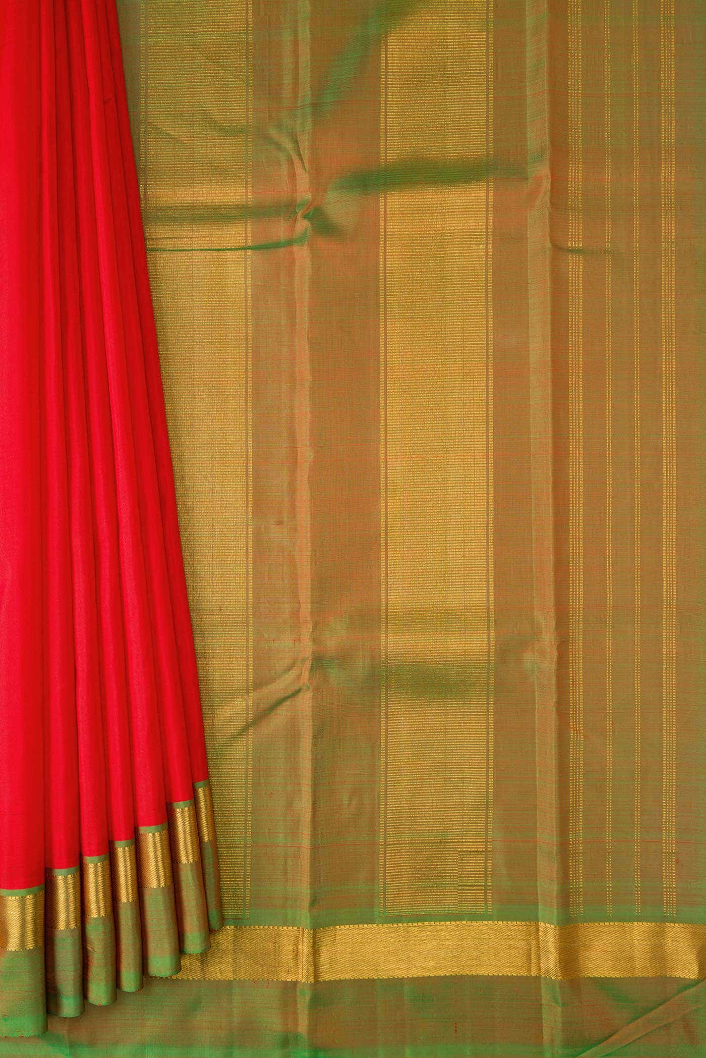 Pure Silk Pure Zari Orange Dual Tone Kanjivaram Saree - Image 2