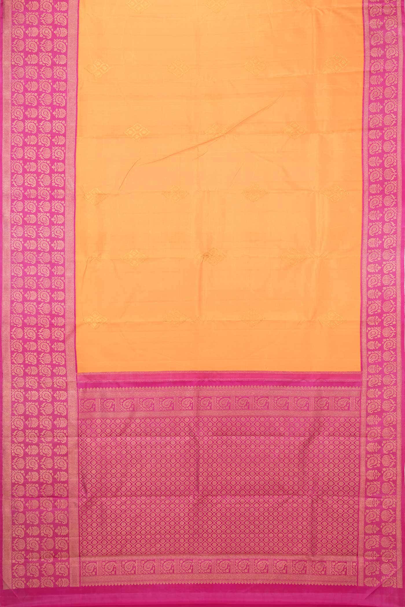 Pure Silk Pure Zari Orange Dual Tone Kanjivaram Saree - Image 4