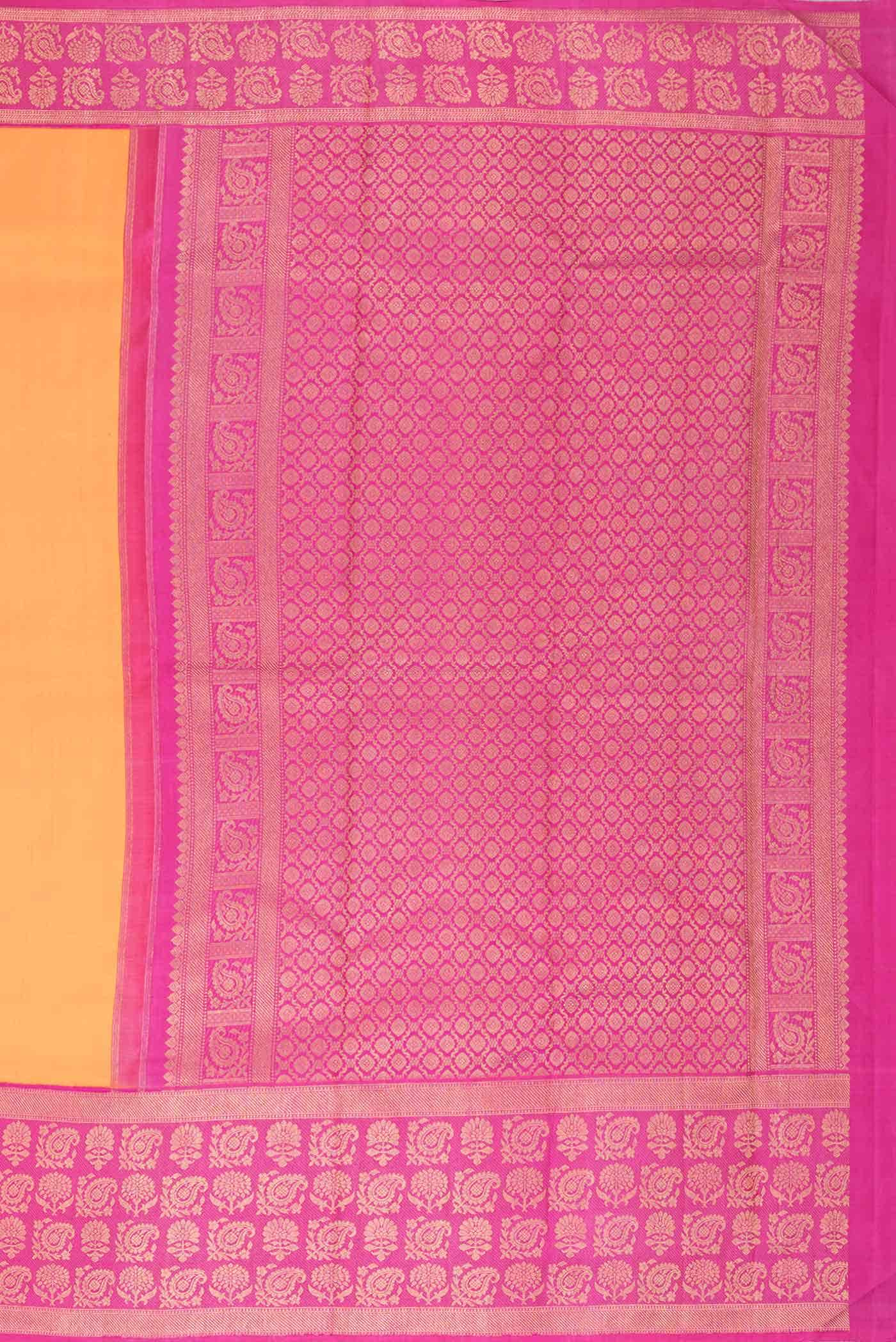 Pure Silk Pure Zari Orange Dual Tone Kanjivaram Saree - Image 5