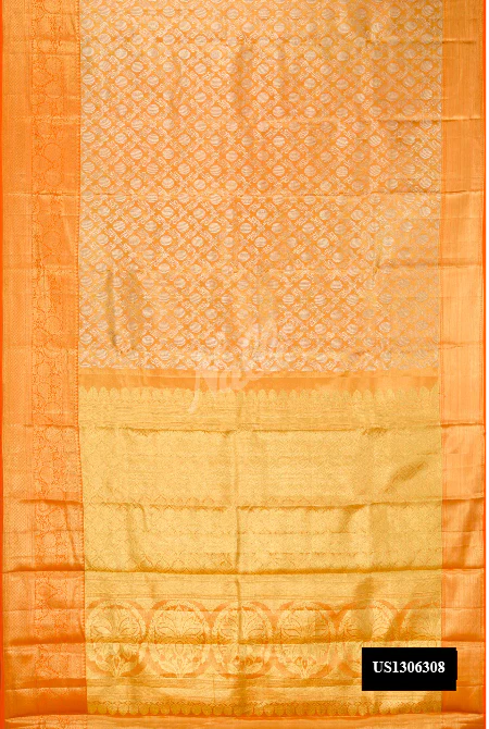 Orange Dual Tone Kanchipuram Tissue Silk Saree