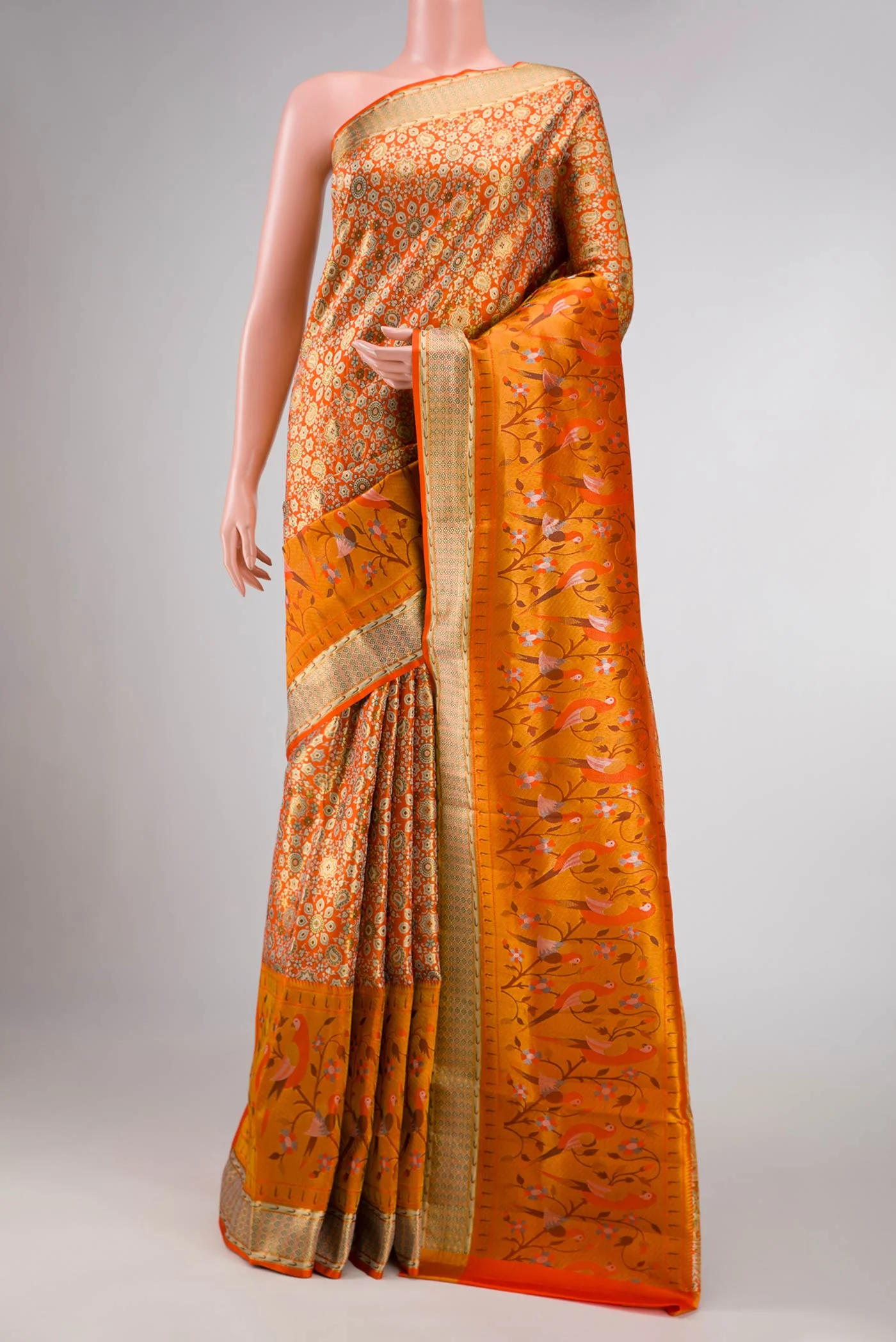 Orange Dual Tone Kanchipuram Tissue Silk Saree