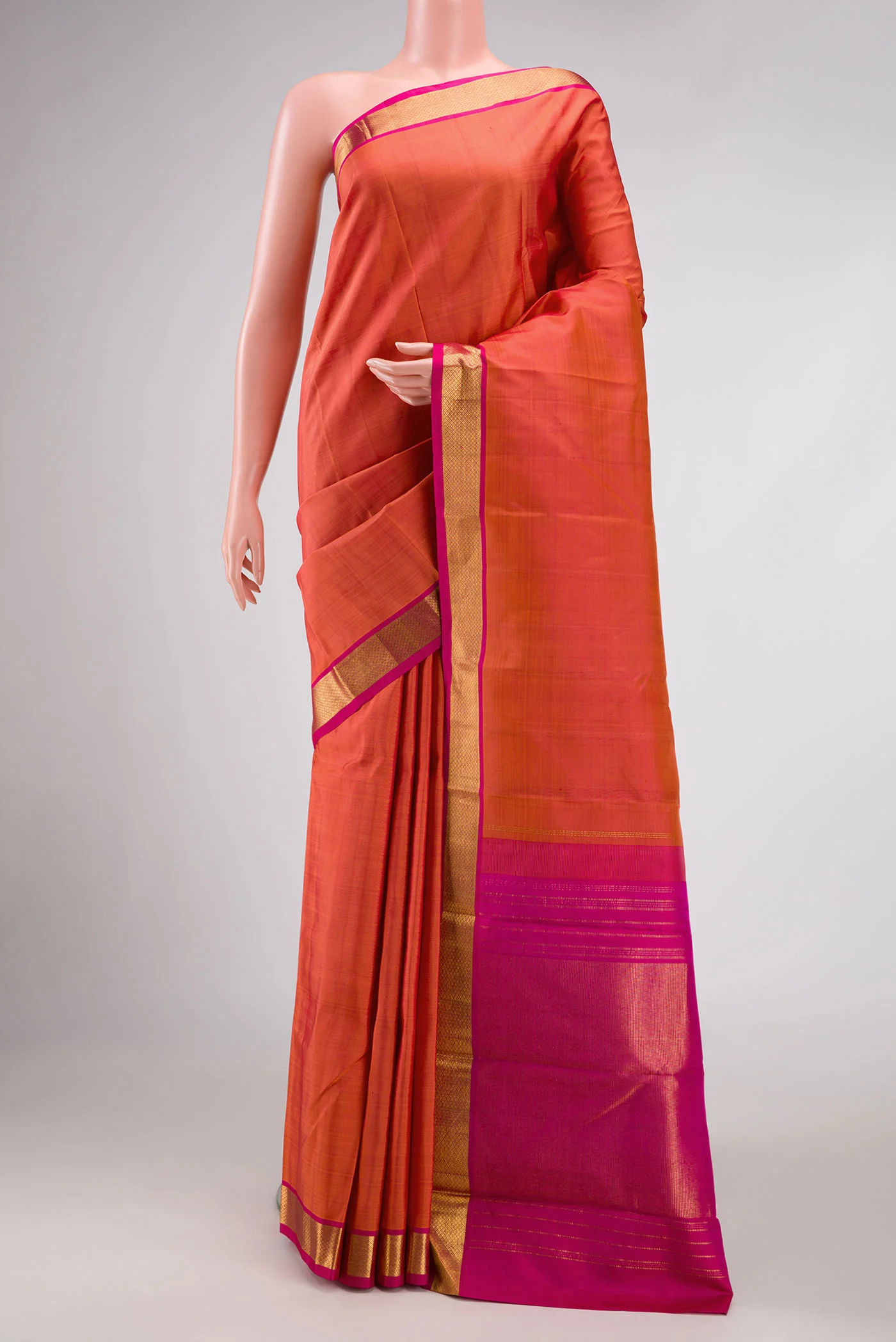 Orange Dual Tone Kanjivaram Silk Saree
