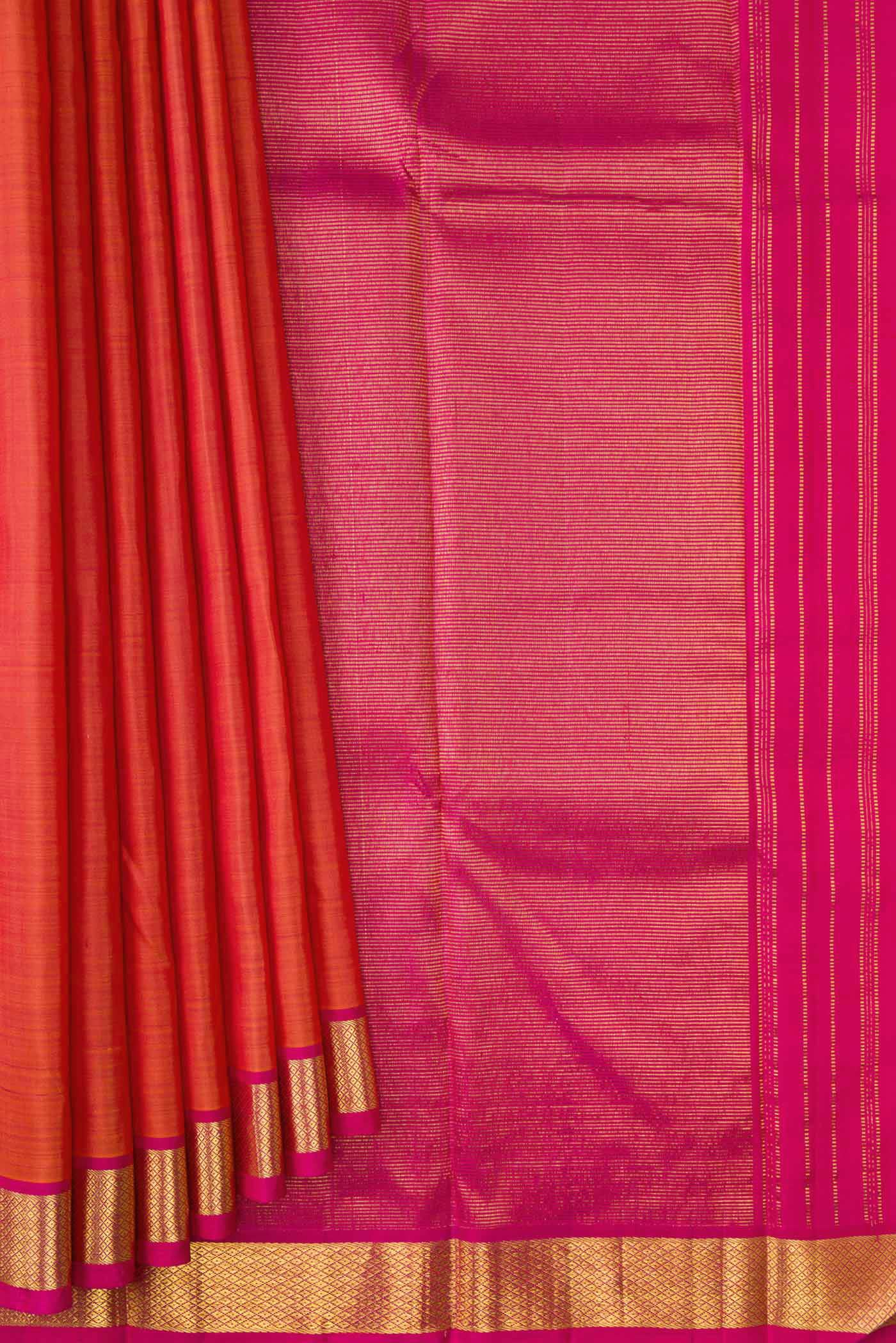 Orange Dual Tone Kanjivaram Silk Saree - Image 4
