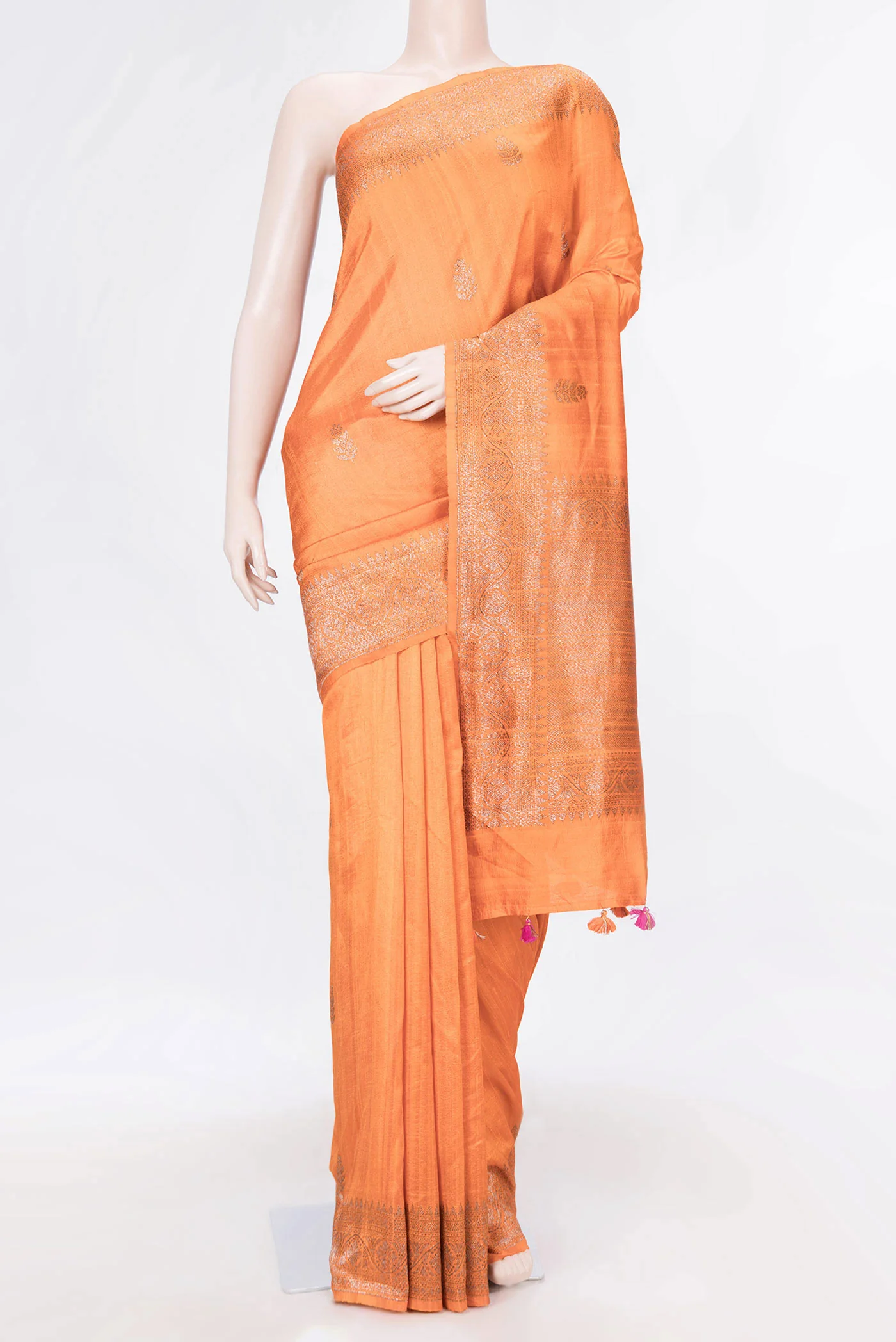Orange Dual Tone Raw Silk Saree