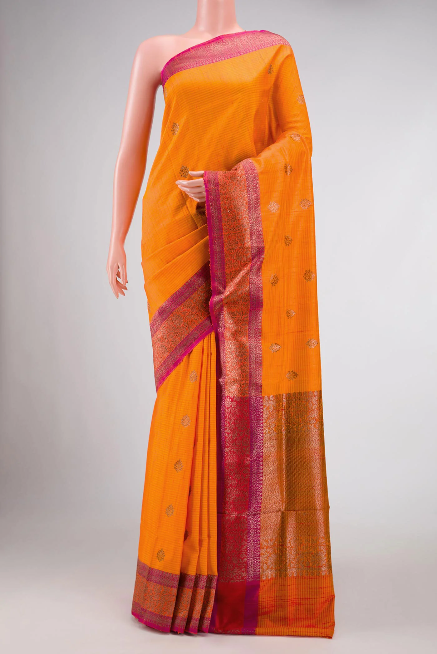 Orange Banarasi Tussar Silk Saree