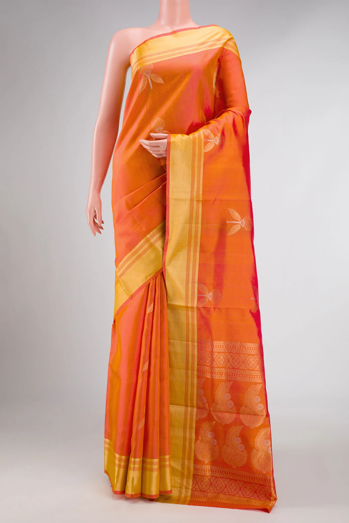 Orange Dual Tone Soft Silk Saree
