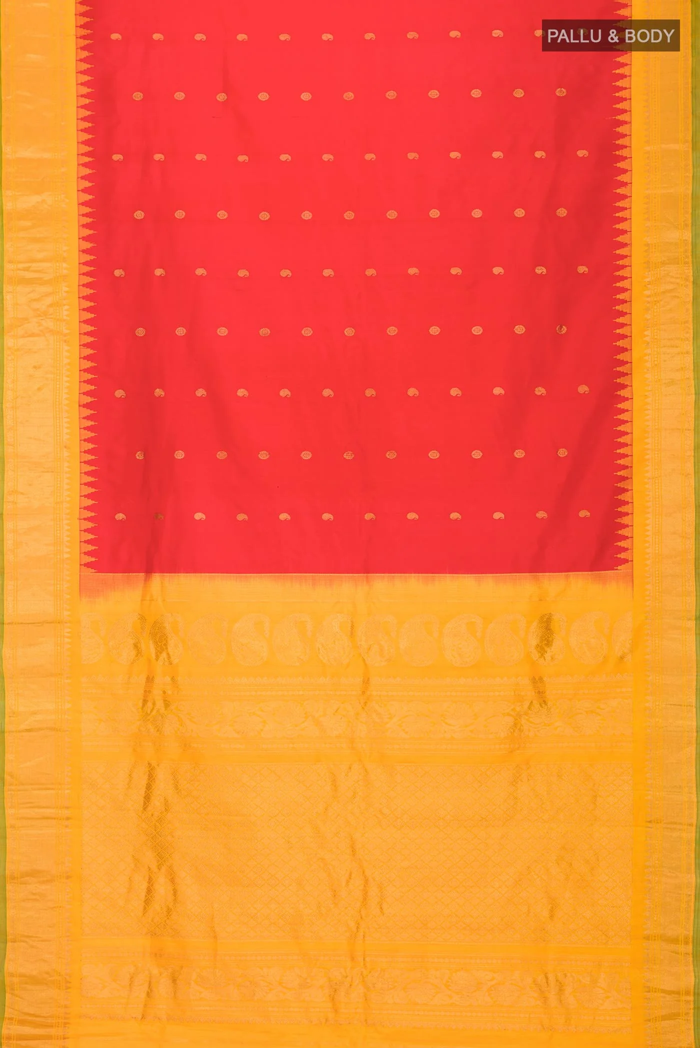 Orange Gadwal Silk Saree - Image 6