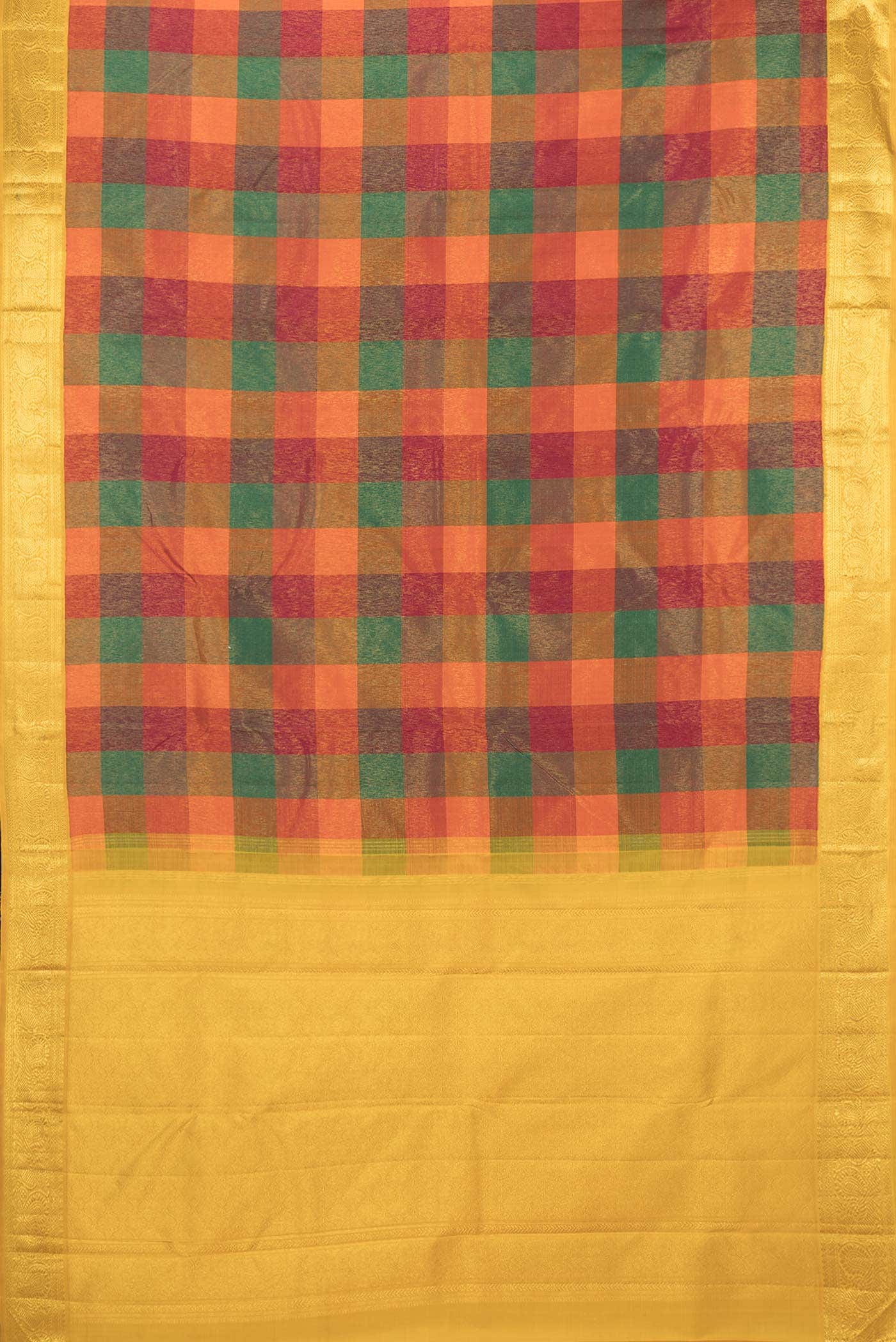 Pure Silk Pure Zari Orange, Green and Maroon Dual Tone Kanjivaram Saree - Image 4