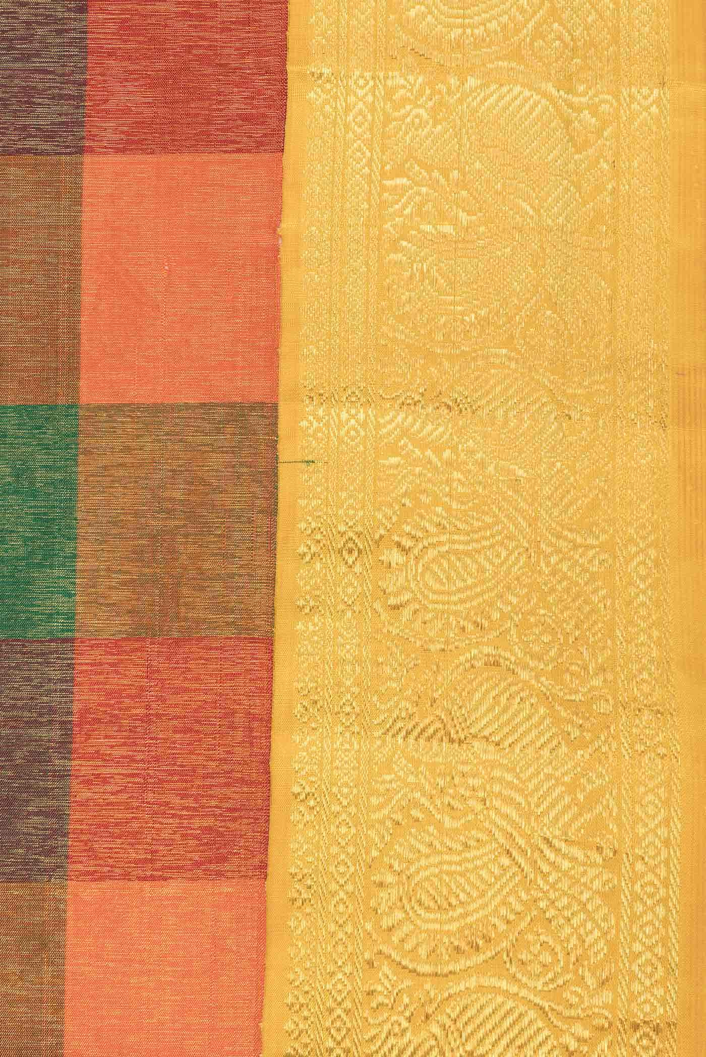 Pure Silk Pure Zari Orange, Green and Maroon Dual Tone Kanjivaram Saree - Image 5