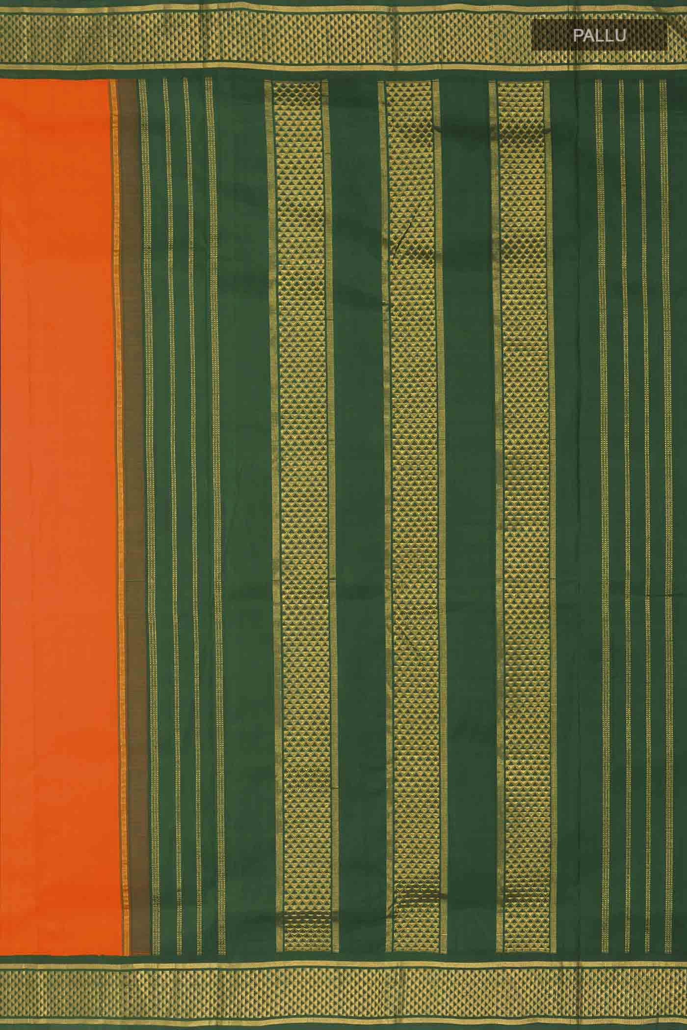 Orange Kanchipuram Silk Nine Yards Saree - Image 6