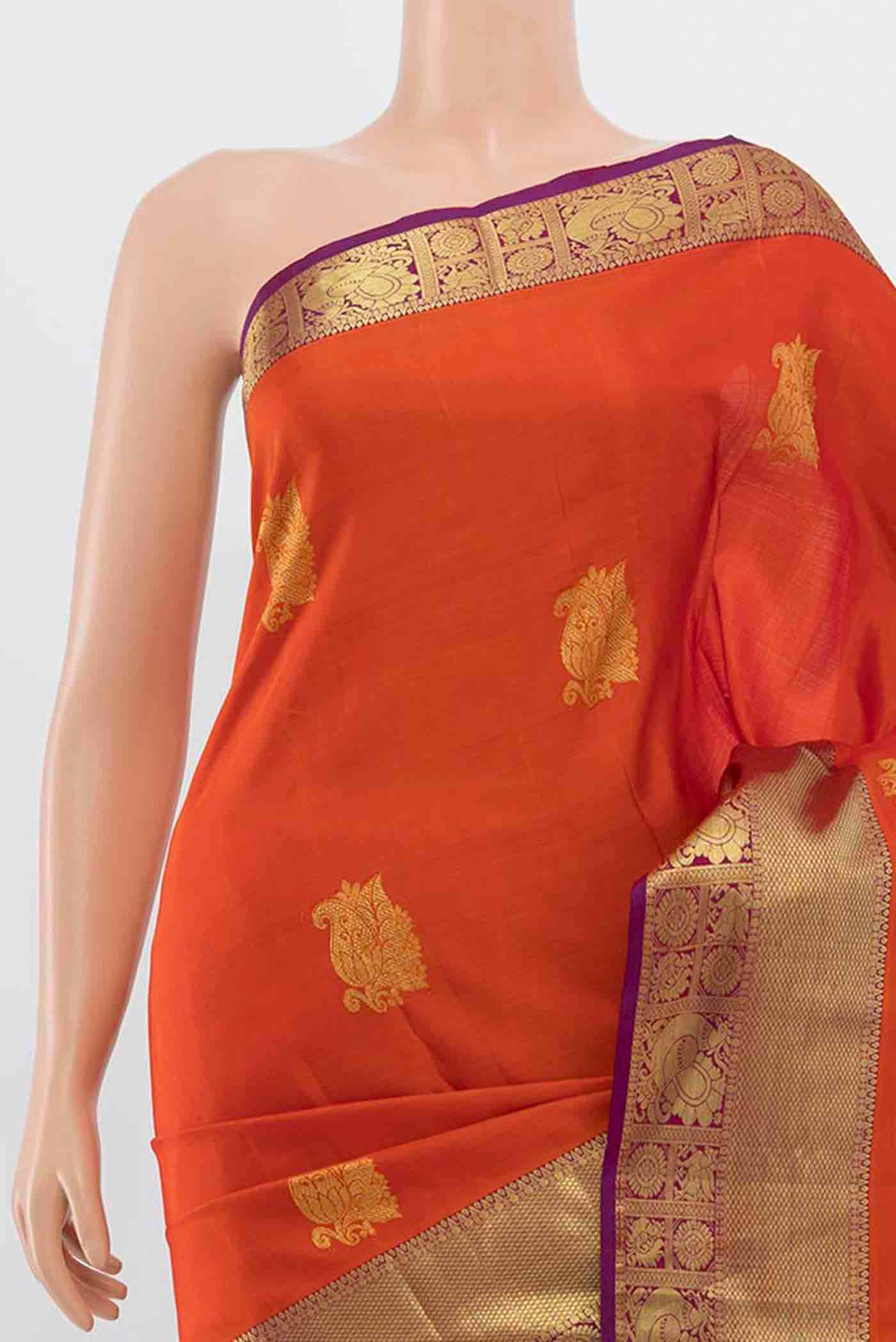 Orange Kanchipuram Silk Saree - Image 2