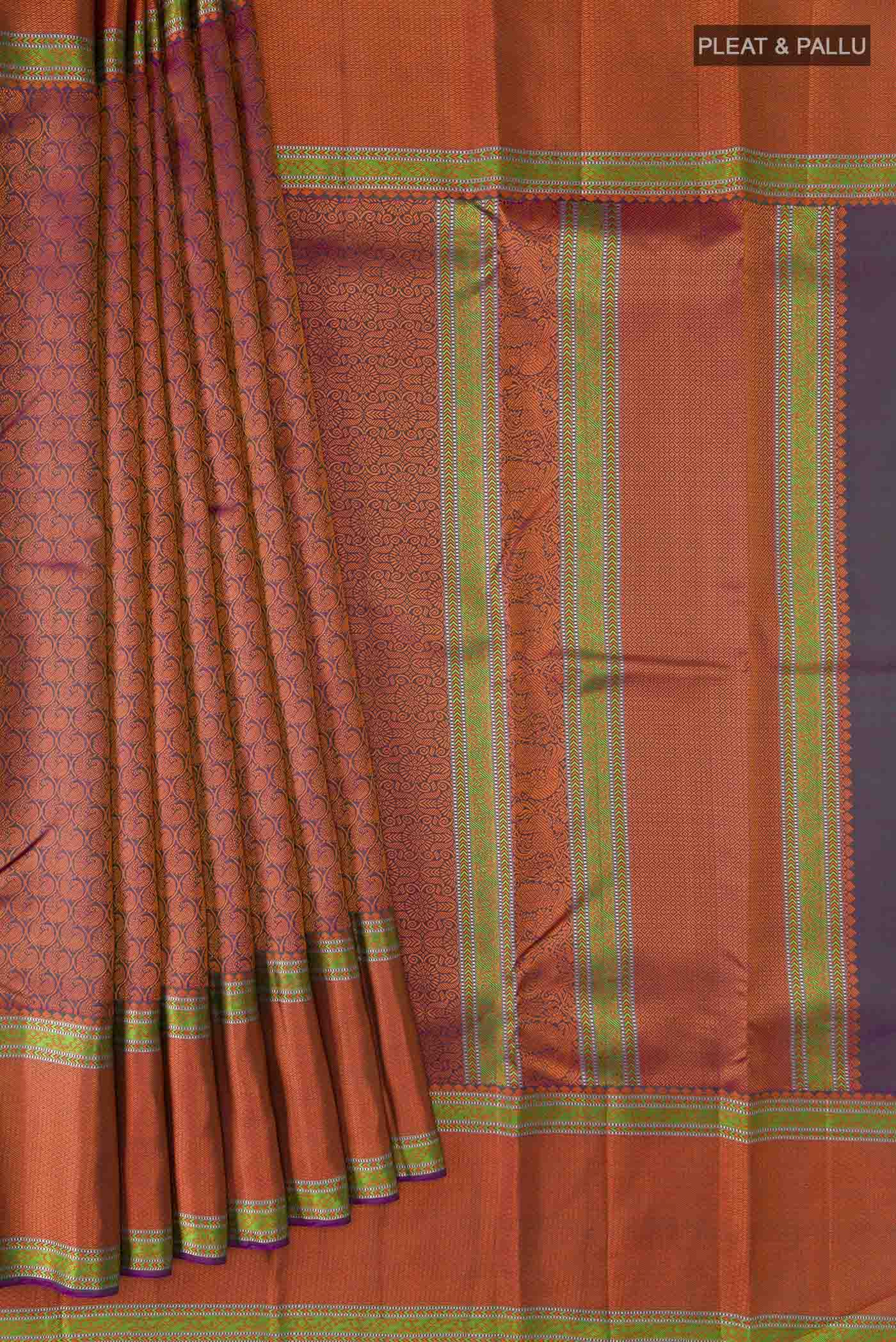 Orange Kanchipuram Silk Saree - Image 4
