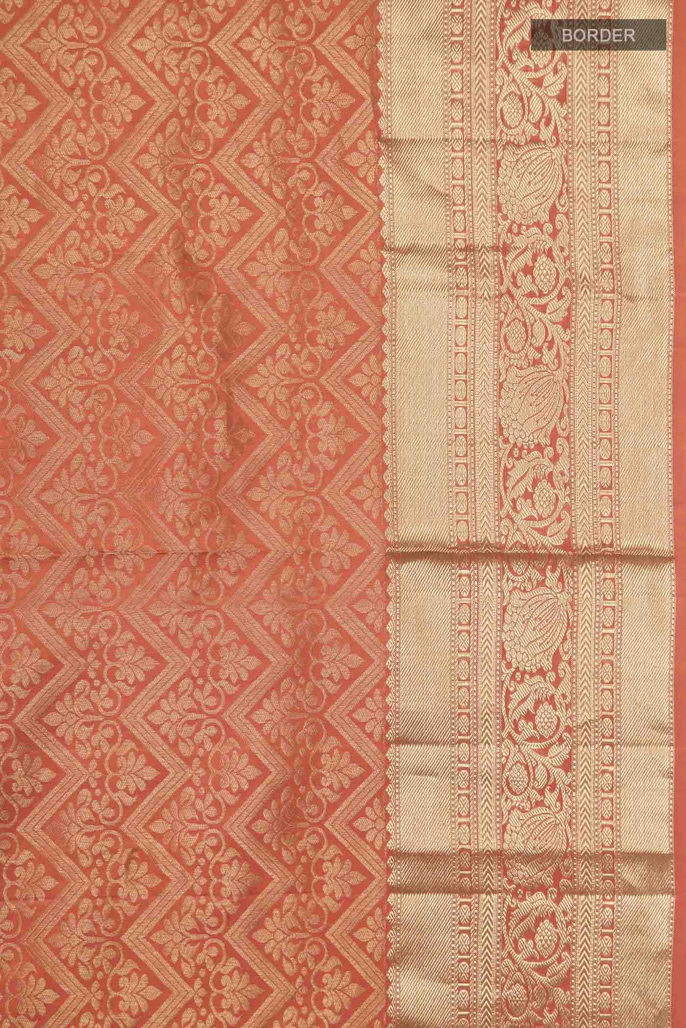 Orange Kanchipuram Silk Saree - Image 3