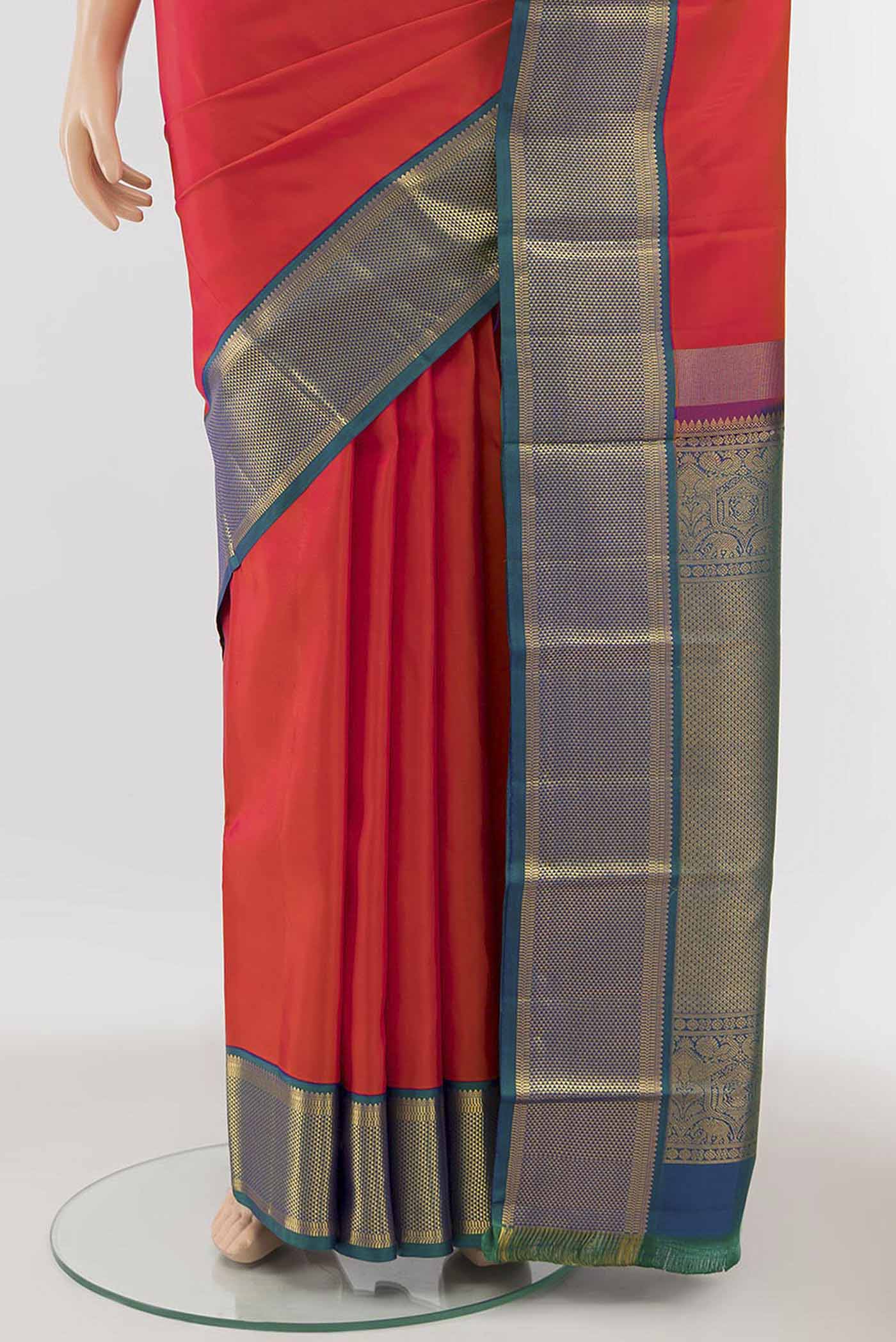 Orange Kanchipuram Silk Saree - Image 3