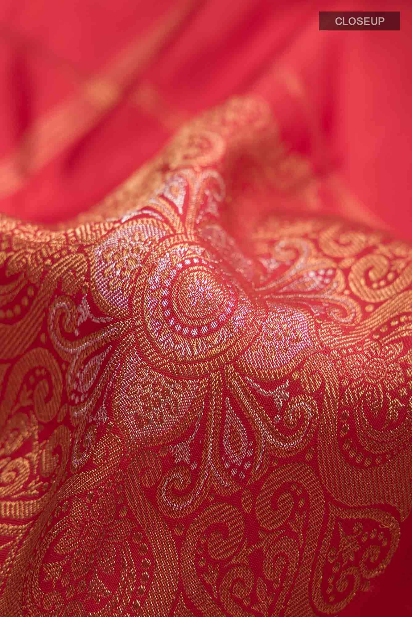 Pure Silk Pure Zari Orange Kanchipuram Saree - Image 3