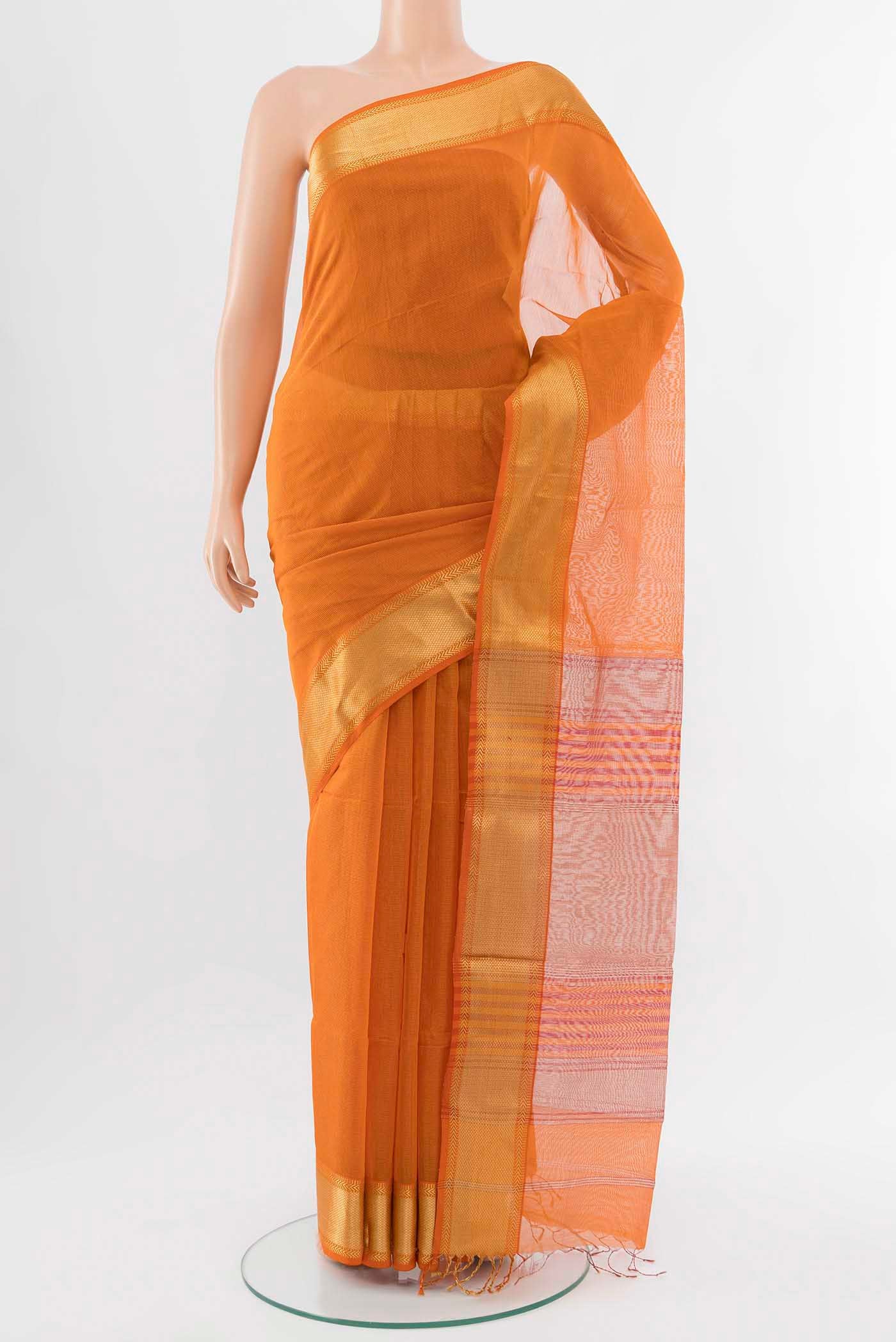 Orange Maheshwari Silk Cotton Saree