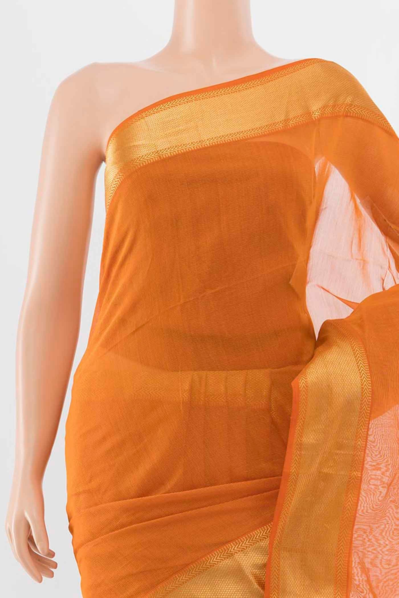 Orange Maheshwari Silk Cotton Saree - Image 2