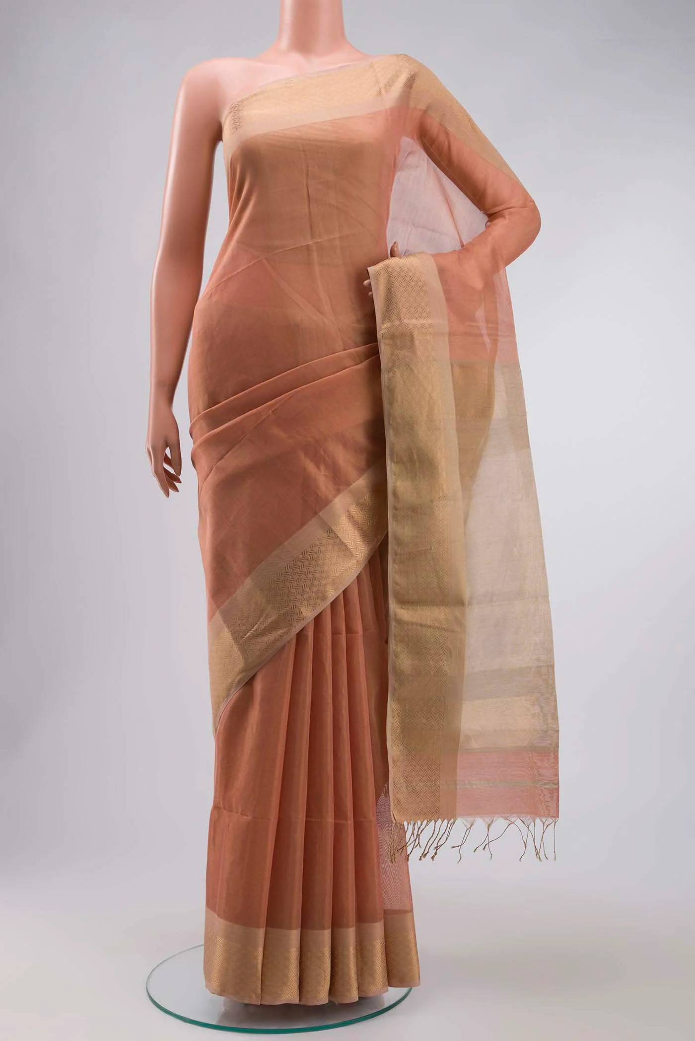 Orange Maheshwari Tissue Silk Saree