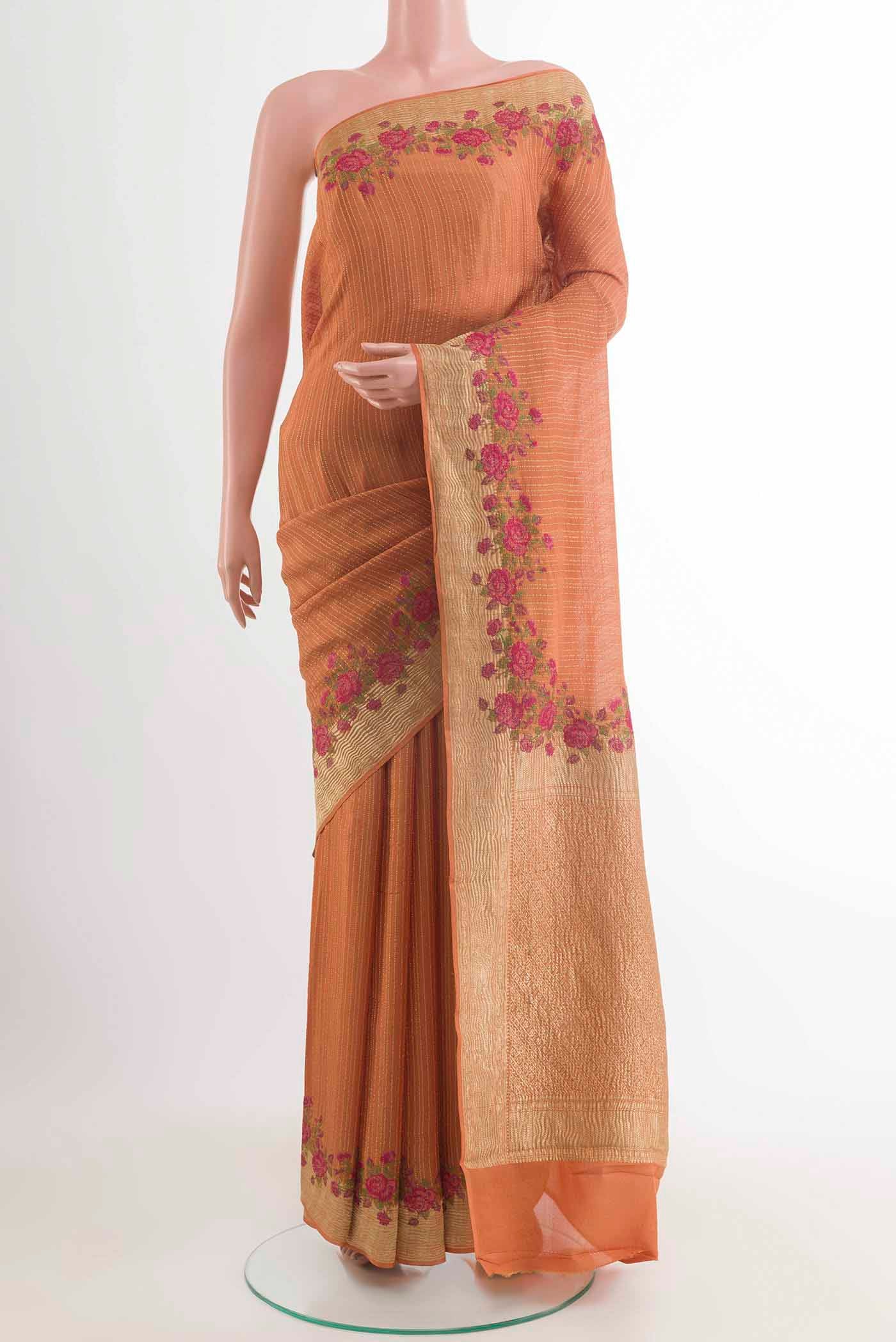 Orange Mysore Crepe Saree