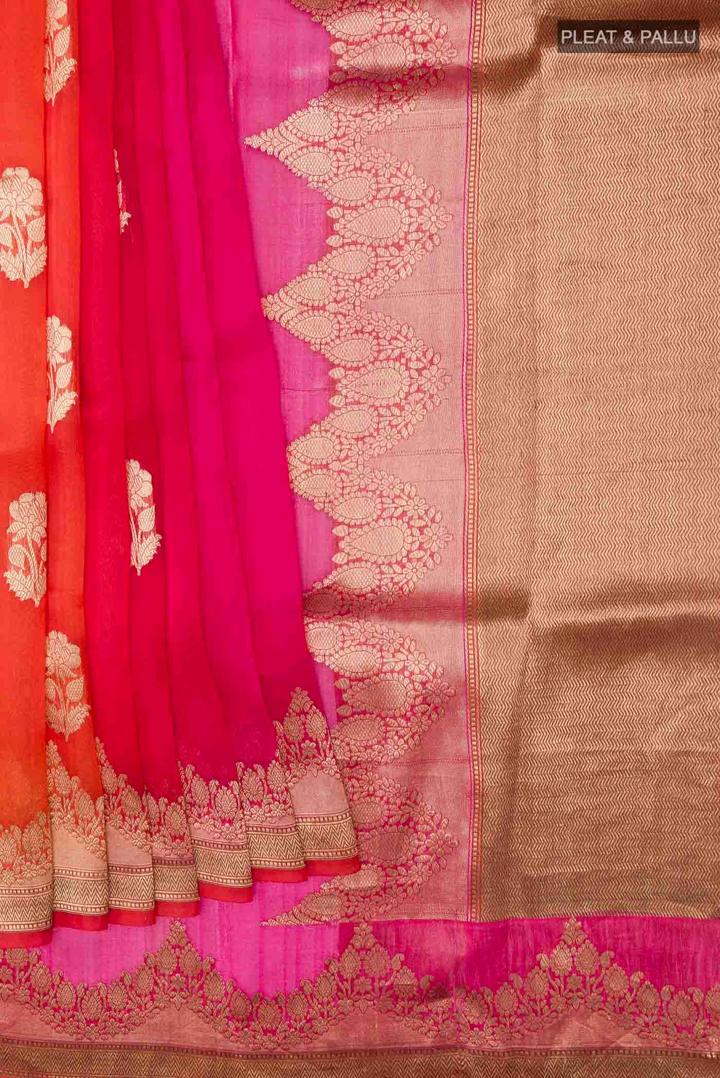 Orange Organza Silk Saree - Image 4