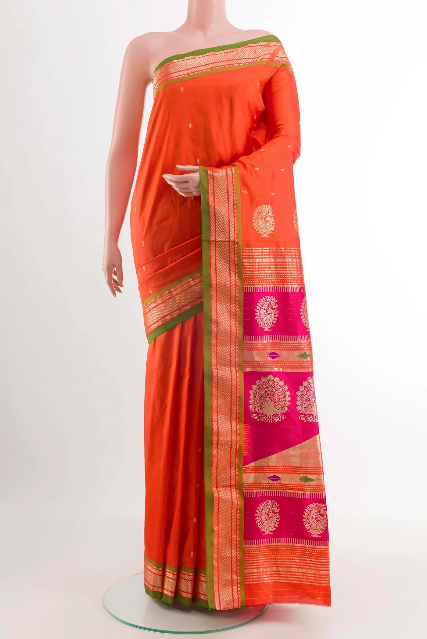 Orange Paithani Silk Saree