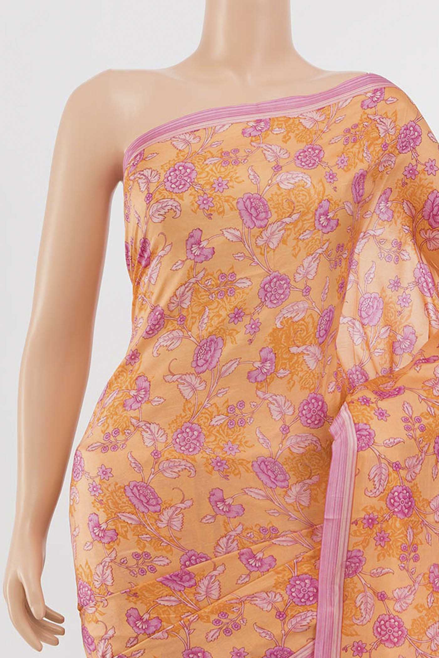 Orange Printed Silk Saree - Image 2