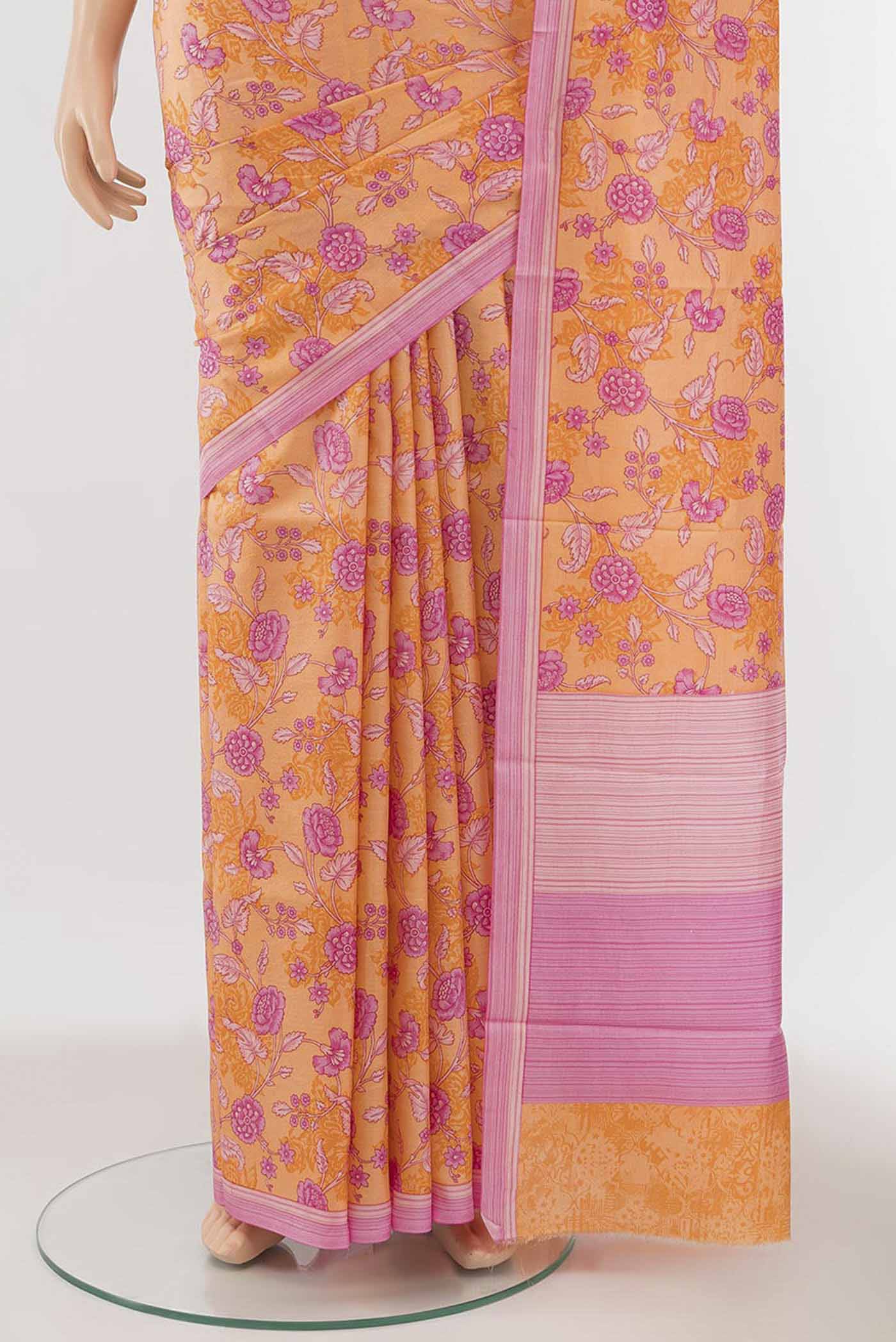 Orange Printed Silk Saree - Image 3