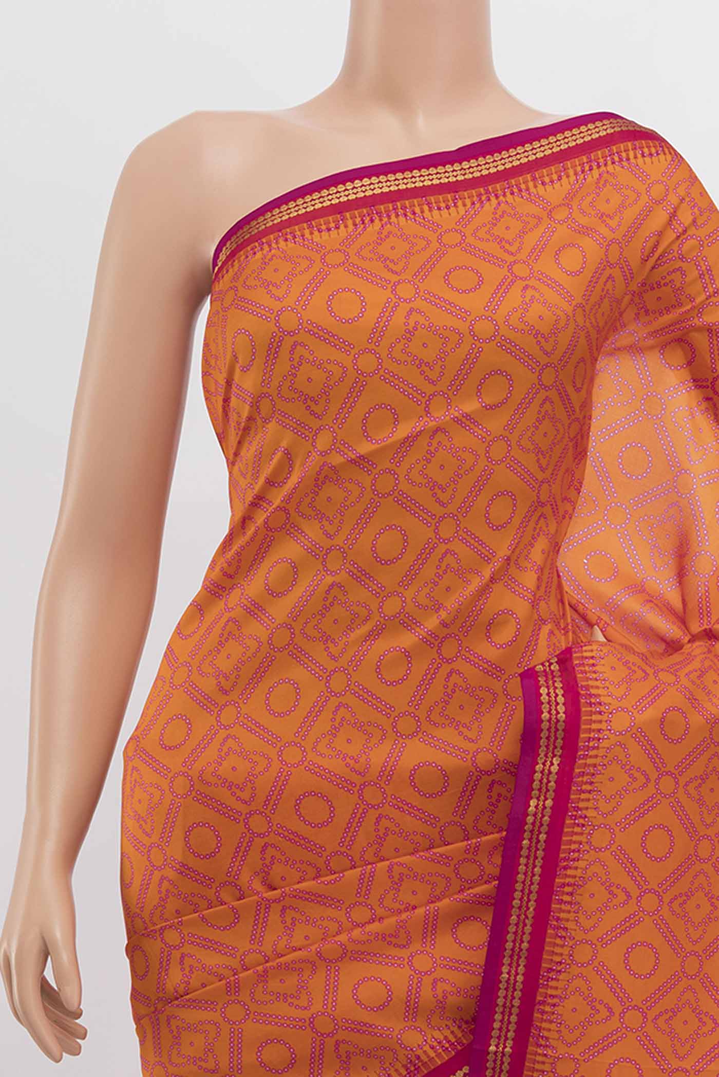 Orange Printed Silk Saree - Image 2