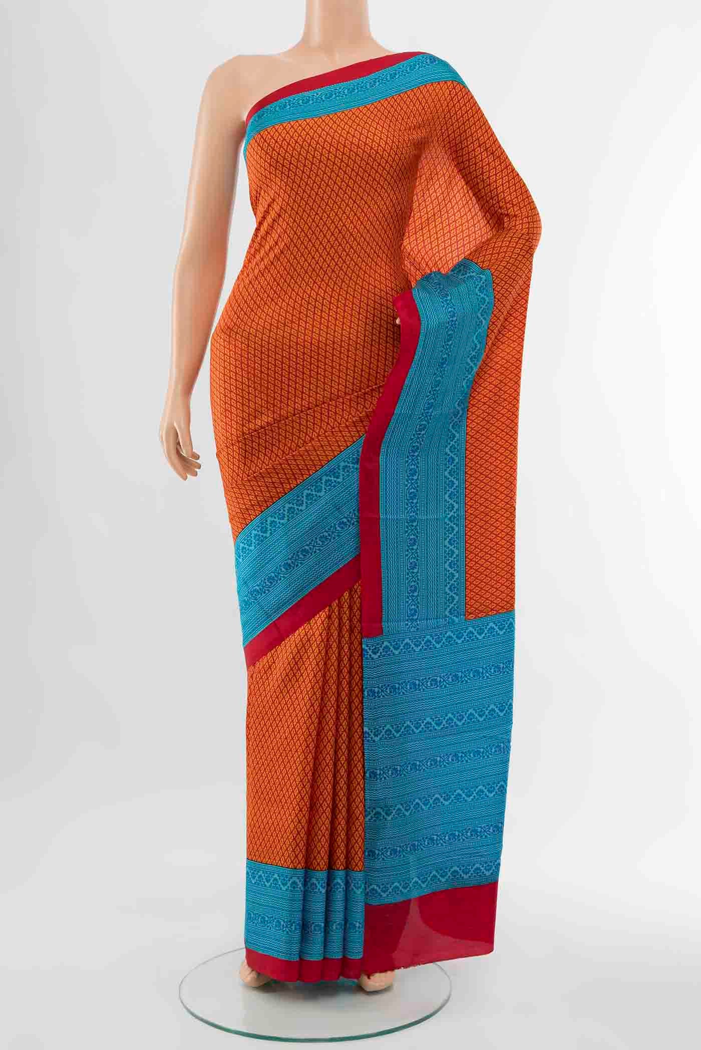 Orange Printed Silk Saree