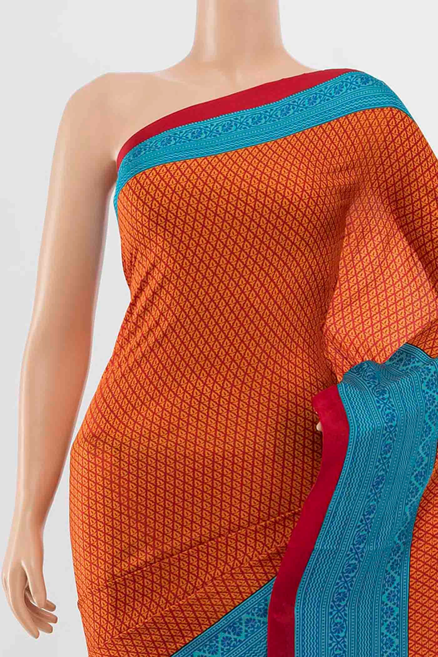 Orange Printed Silk Saree - Image 2