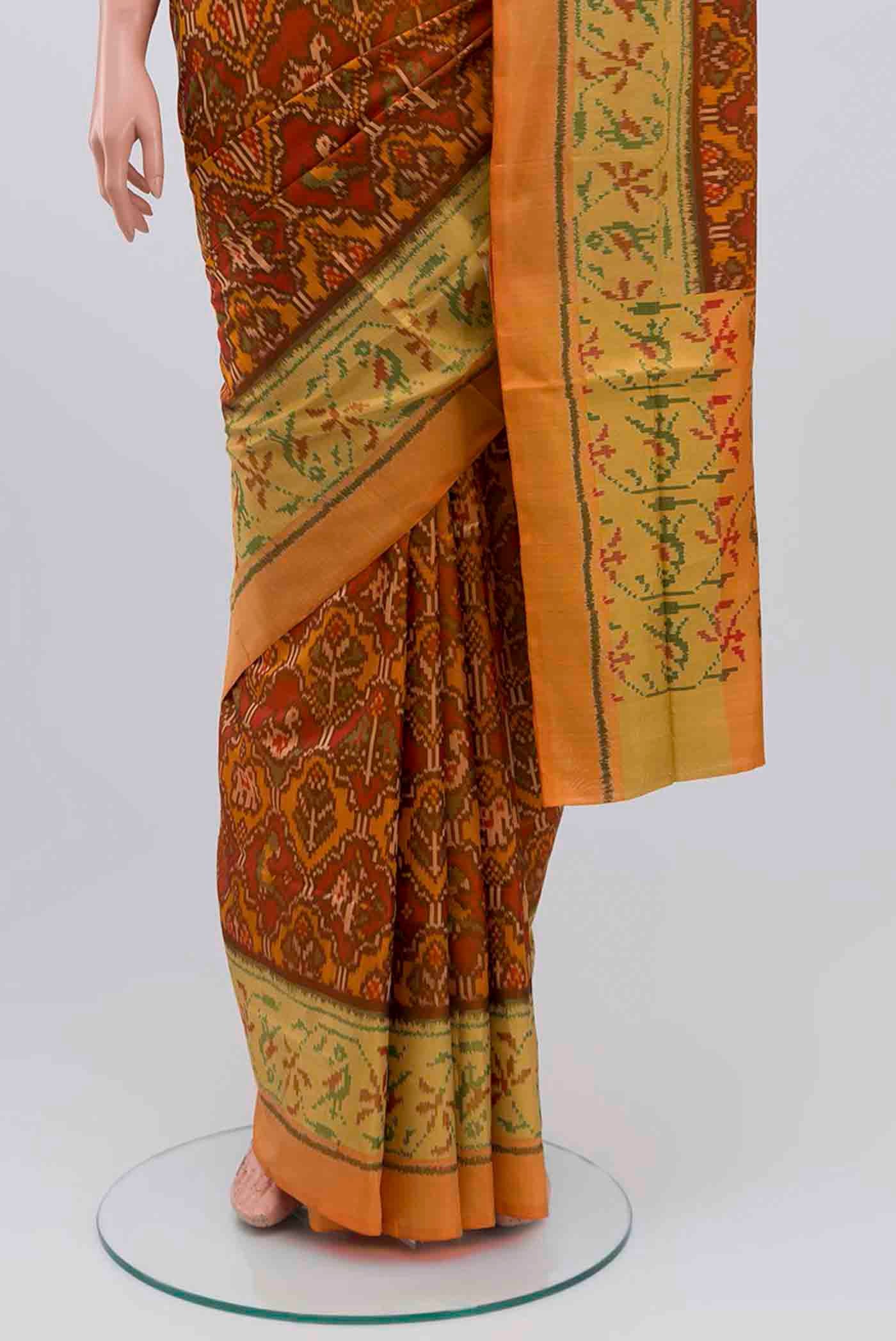 Rust Rajkot Patola Silk Saree - Image 3