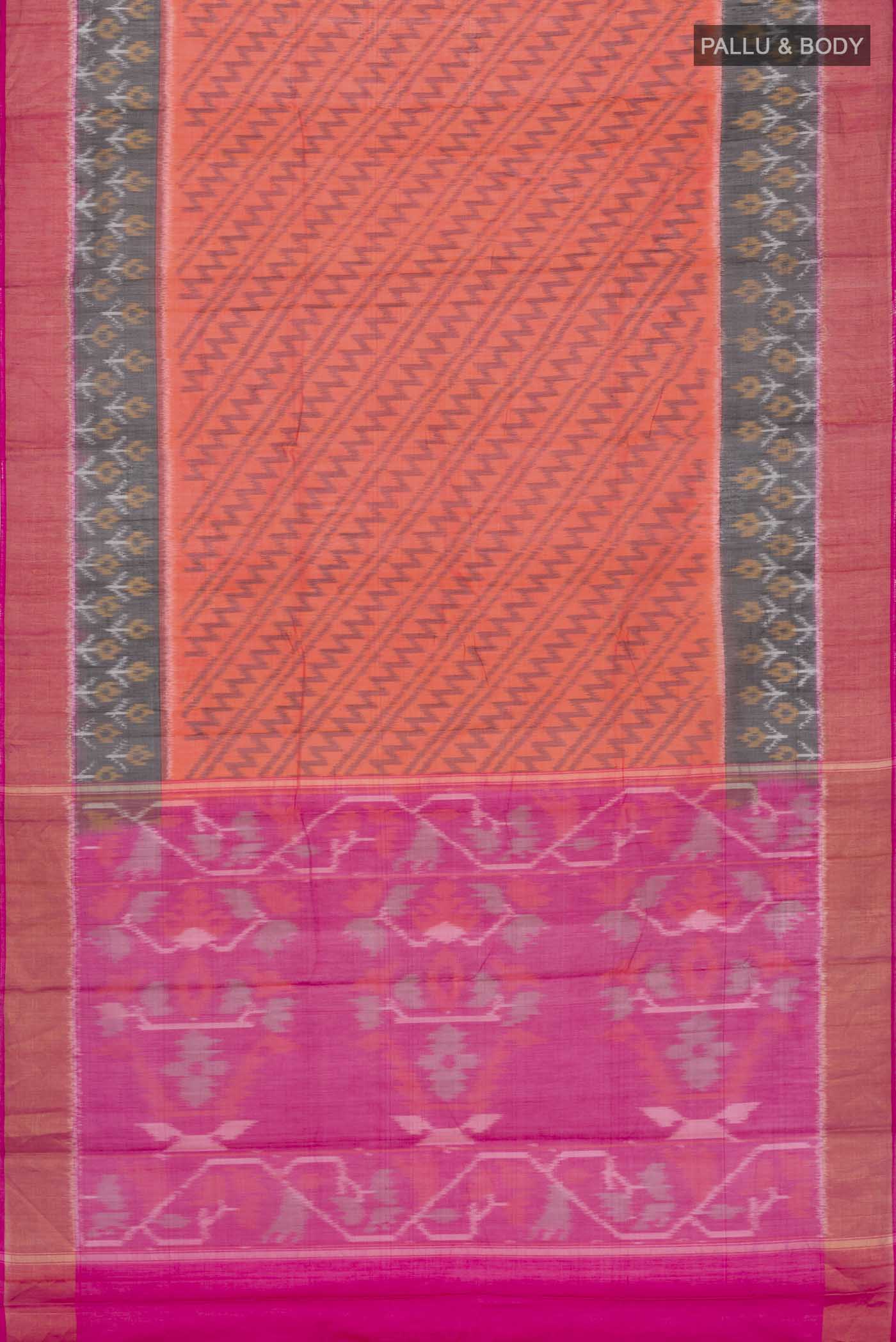 Orange Silk Cotton Saree - Image 3