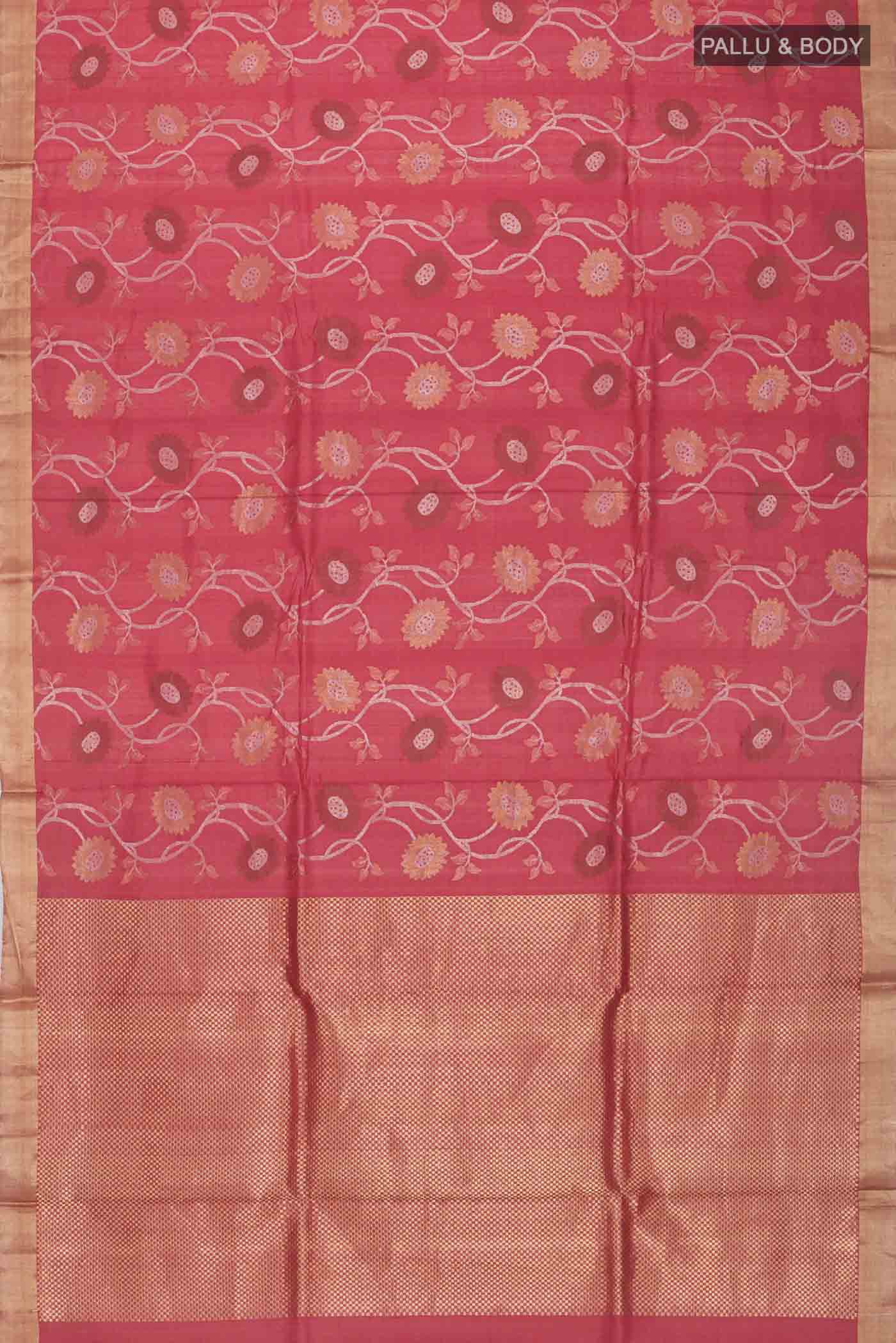 Orange Tussar Silk Saree - Image 6