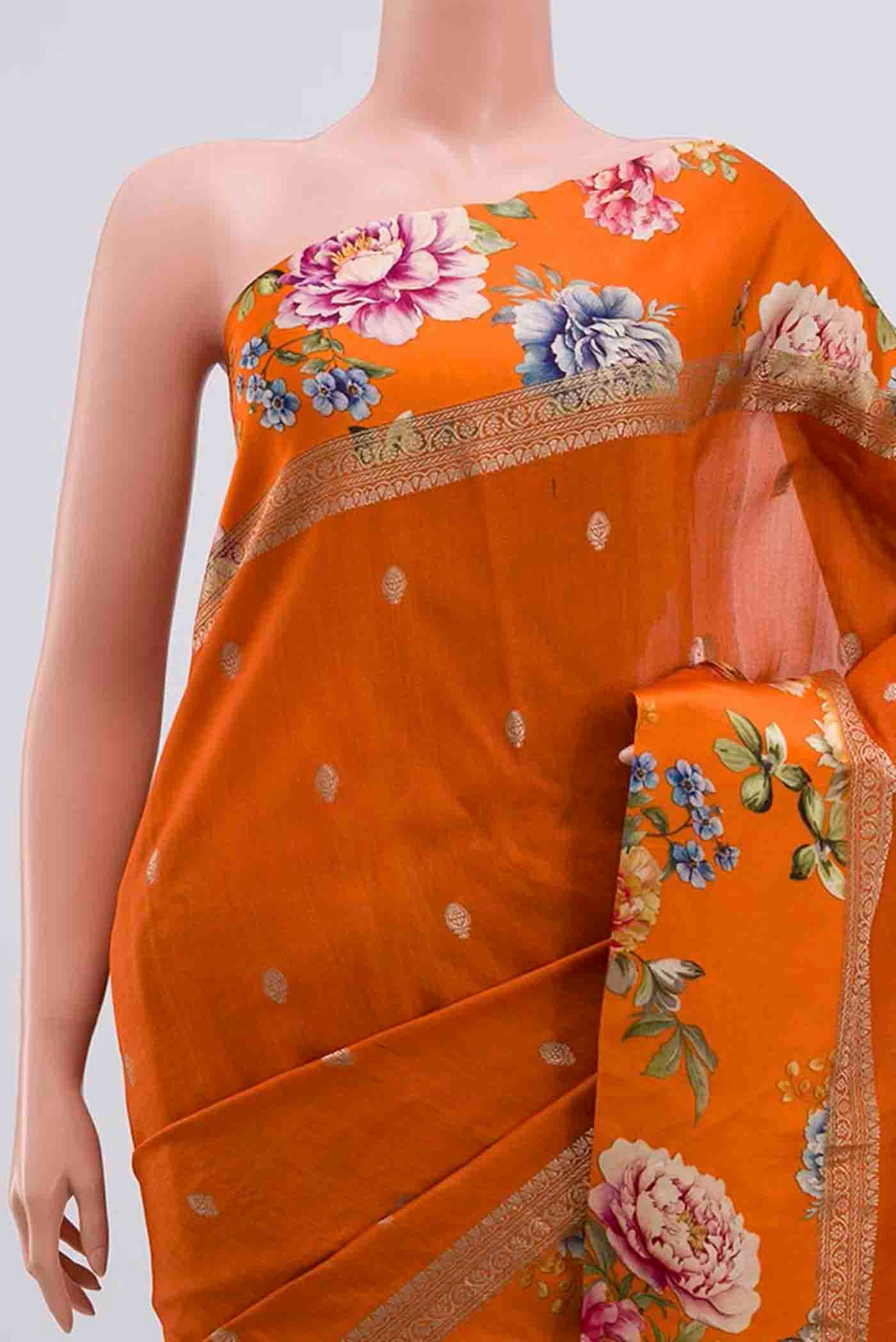 Orange Tussar Silk Saree - Image 2