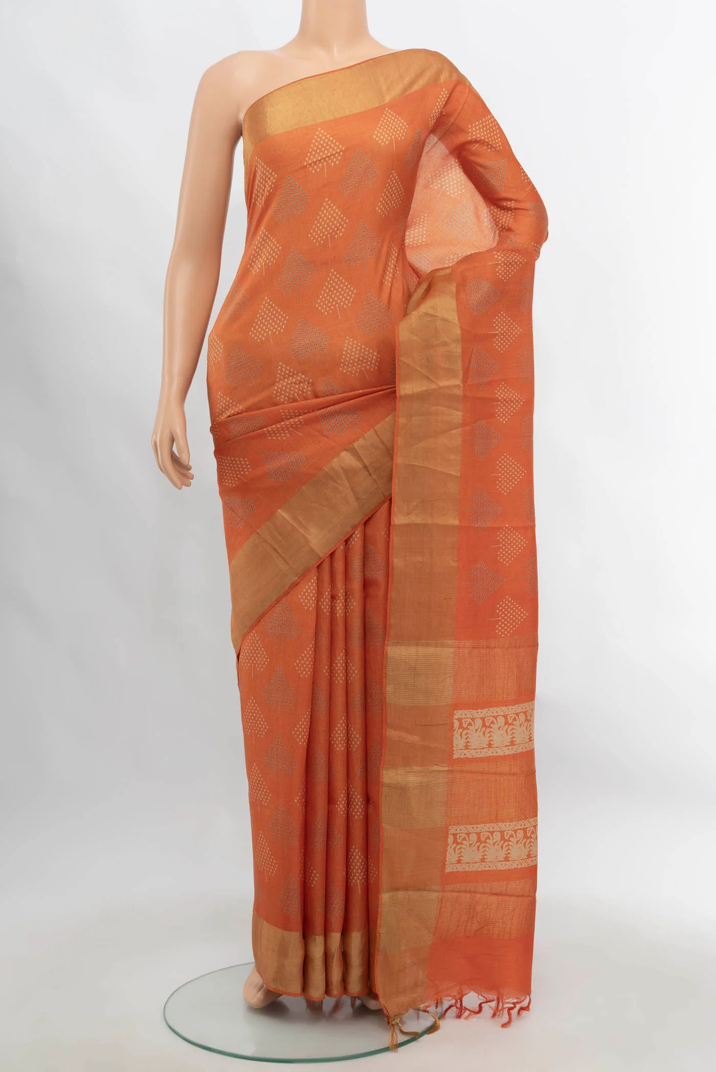 Orange Tussar Silk Saree