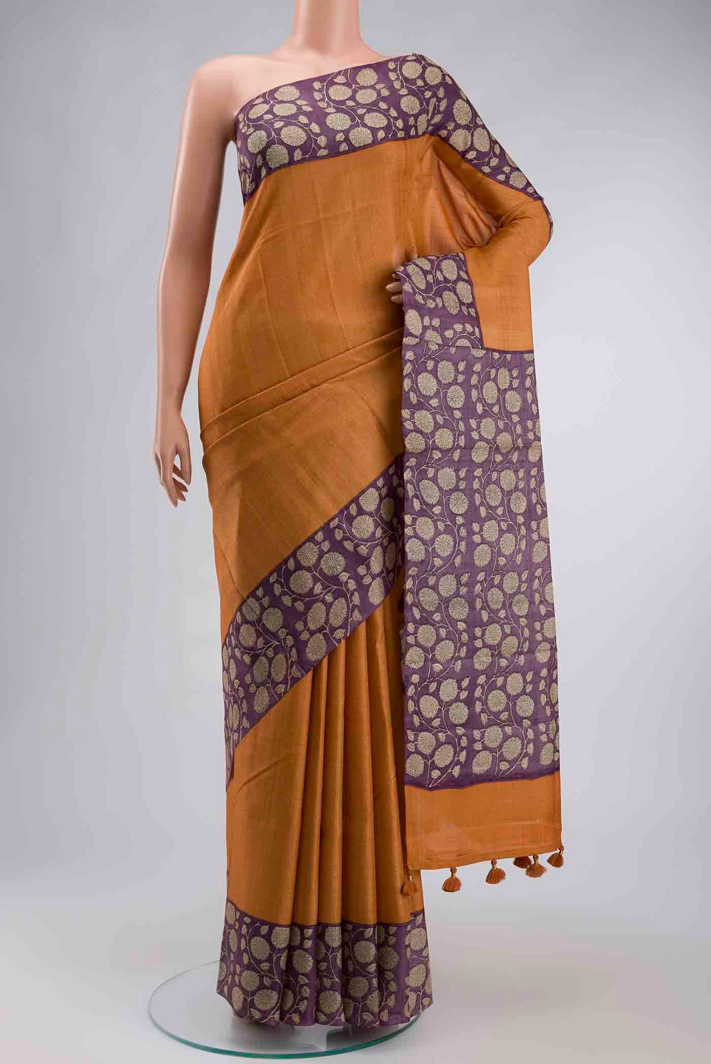 Orange Tussar Silk Saree