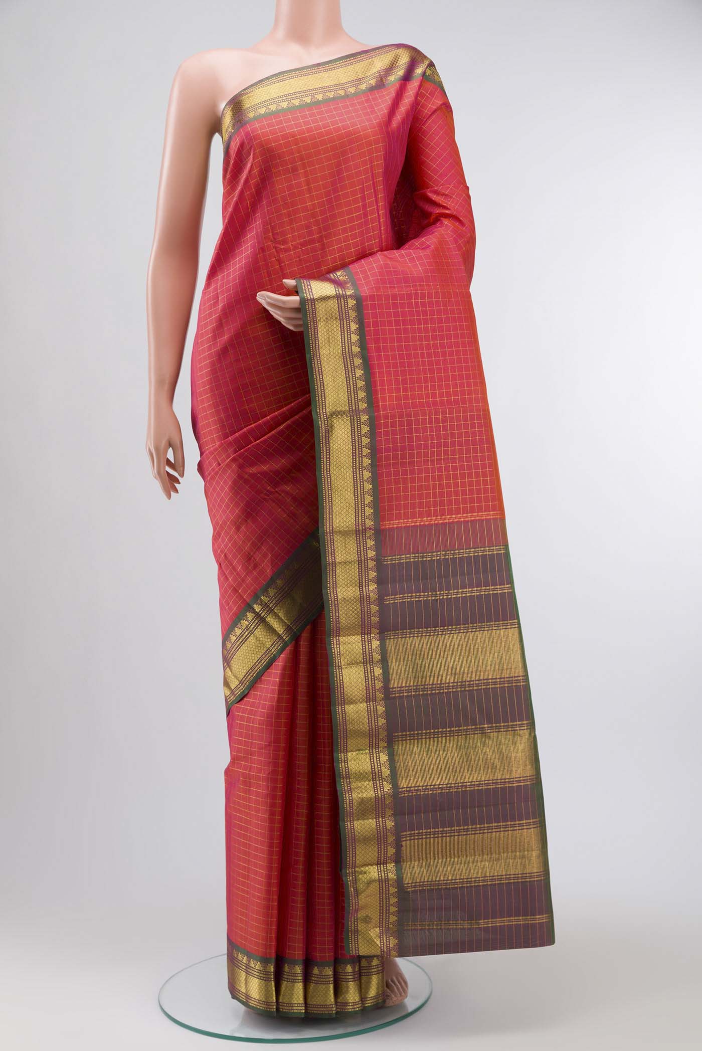 Orange with Pink Color Kanchipuram Silk Saree