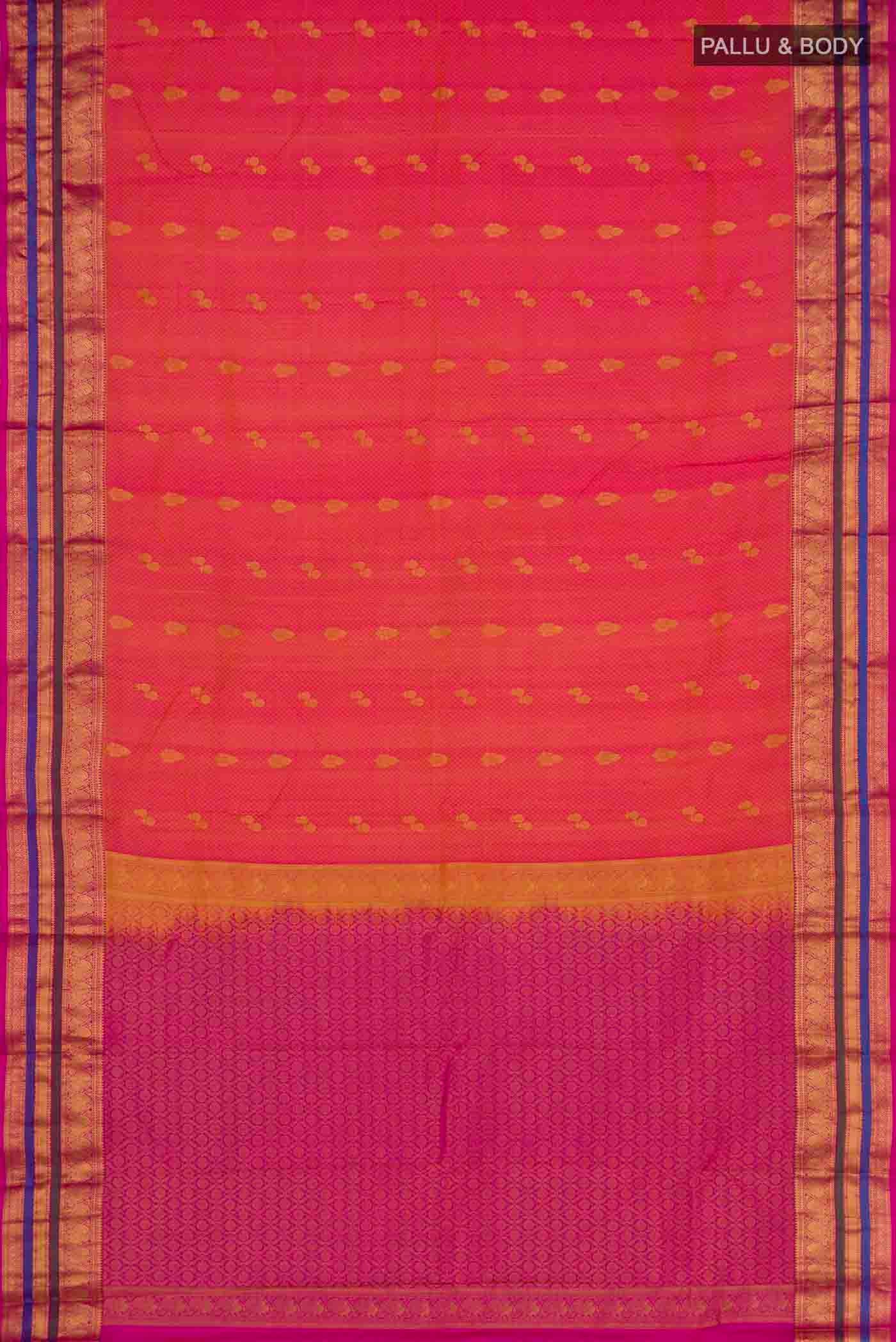 Pink with Yellow Color Kanchipuram Silk Saree - Image 6