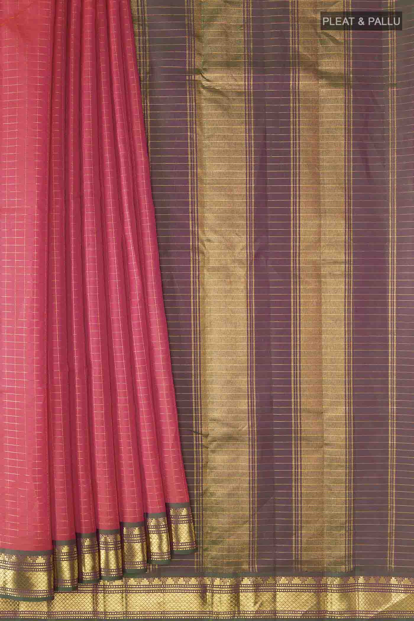 Orange with Pink Color Kanchipuram Silk Saree - Image 4