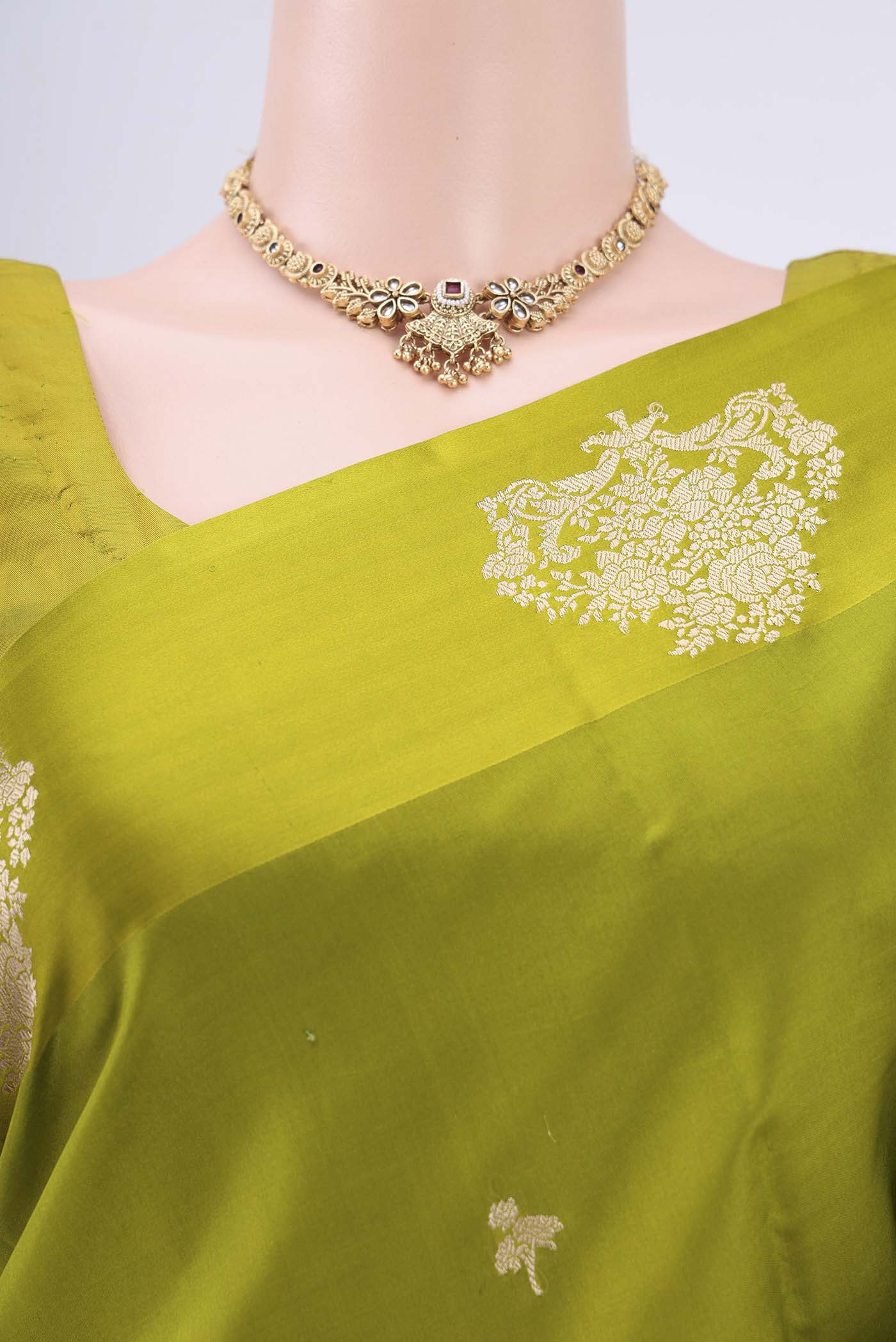 Acid Green Banarasi Katan Silk Saree - Image 2