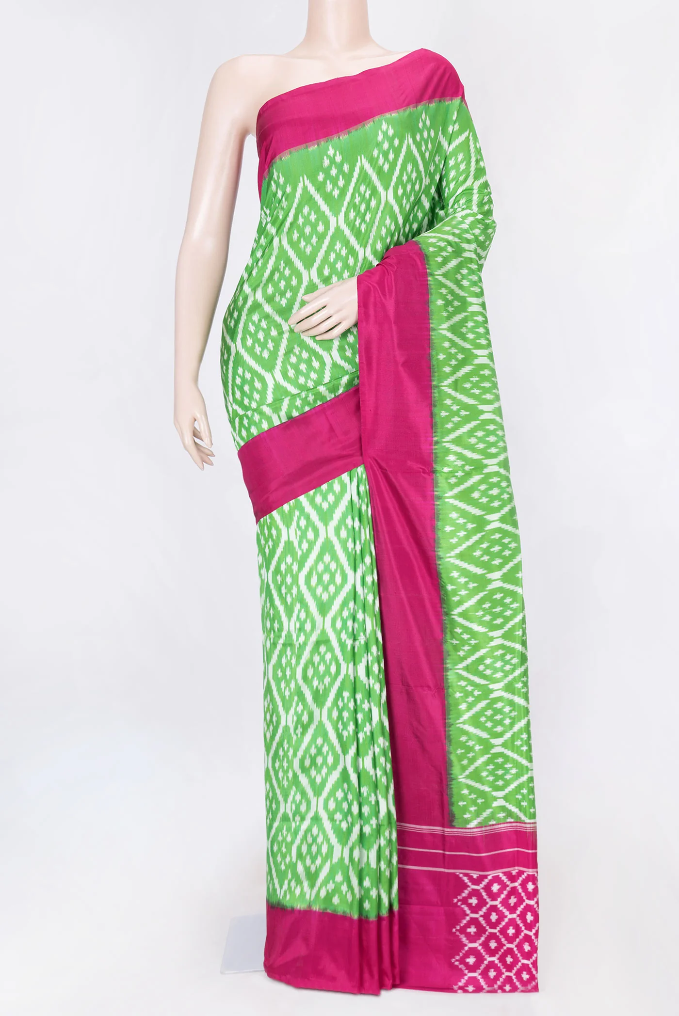 Parrot Green Dual Tone Double Ikat Saree