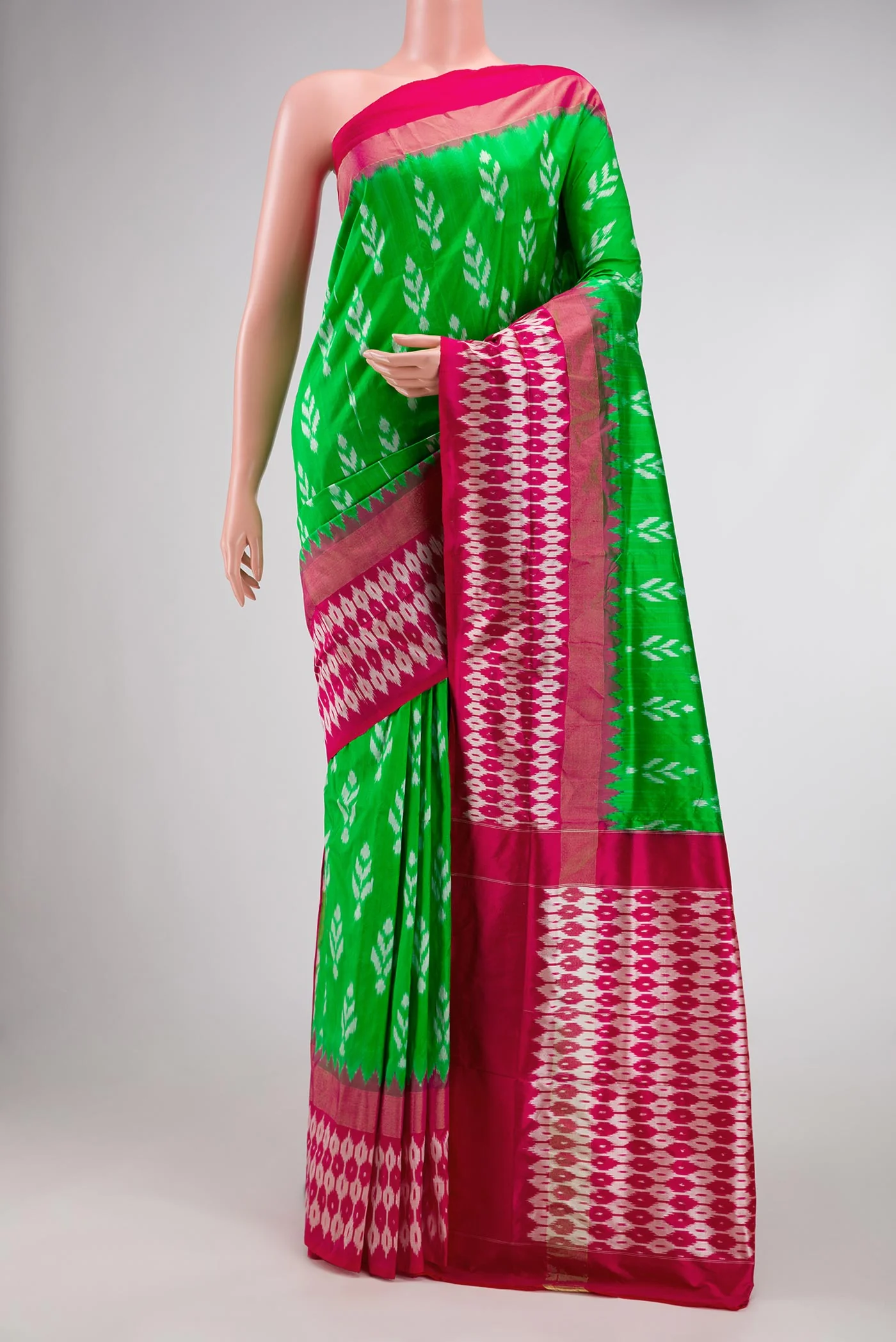 Parrot Green Pochampally Silk Saree