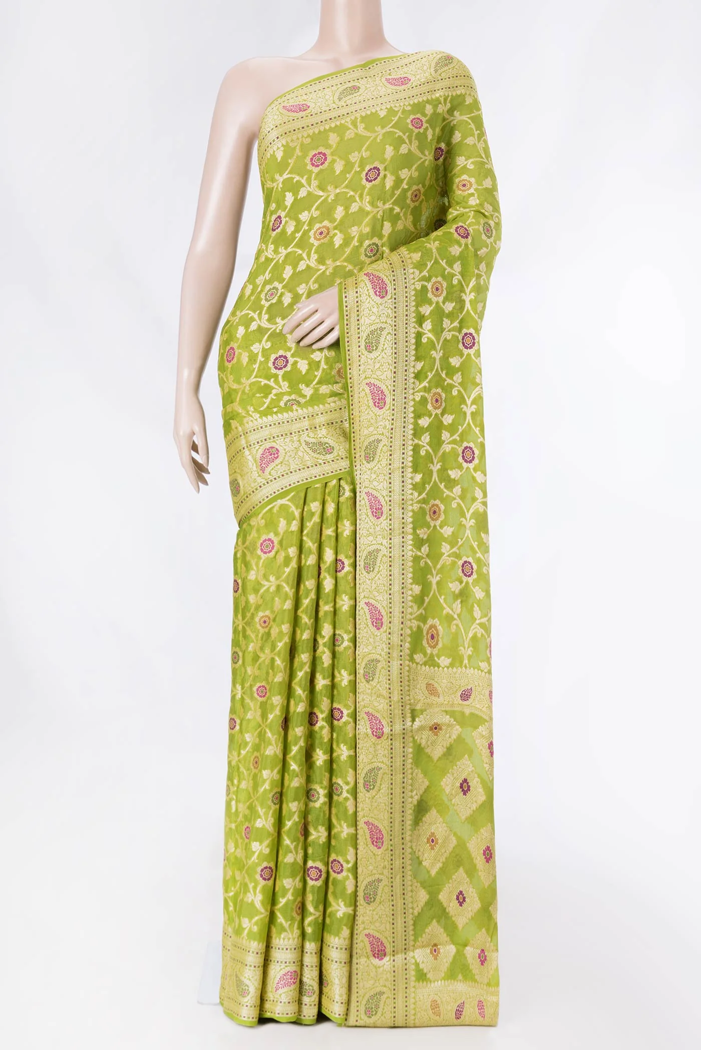 Parrot Green Dual Tone Georgette Saree