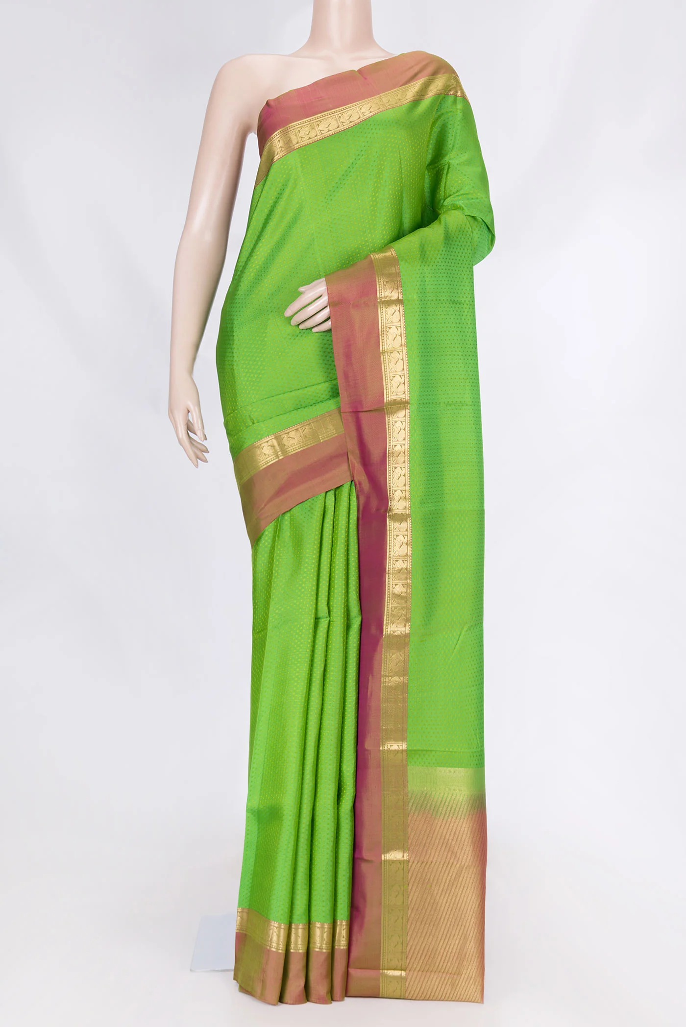 Parrot Green Dual Tone Kanjivaram Saree